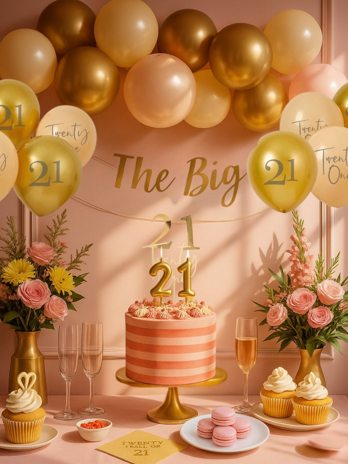 Patisserie Valerie's handmade 21st Birthday Bundle - Pink Candy Stripe Cake cake delivery
