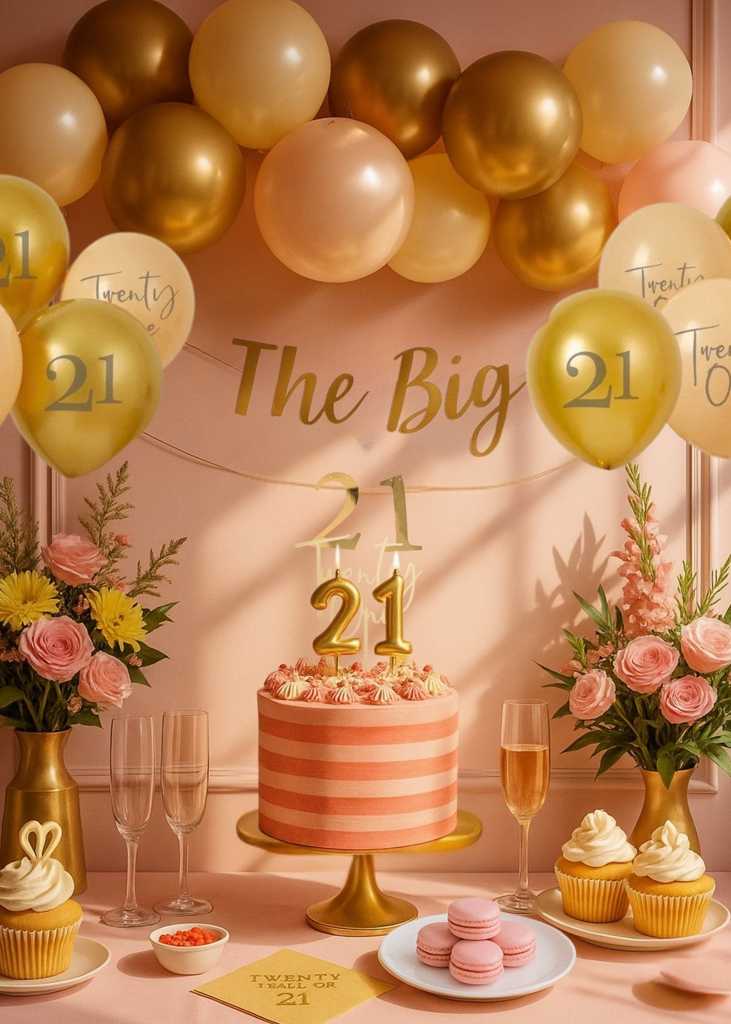 Patisserie Valerie's handmade 21st Birthday Bundle - Pink Candy Stripe Cake cake delivery