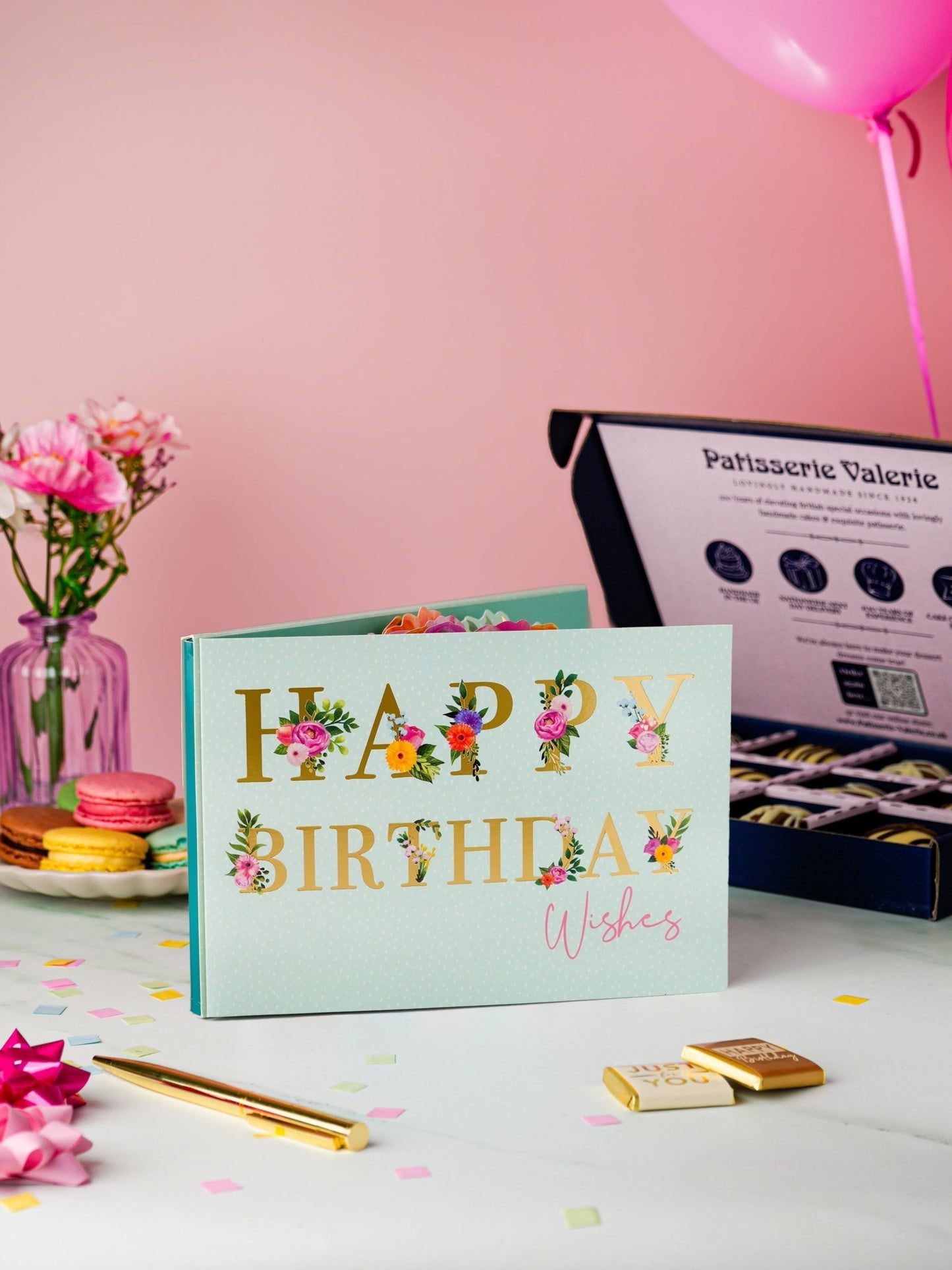 Patisserie Valerie's handmade 3D Pop-Up Chocolate Birthday Flowers Card cake delivery