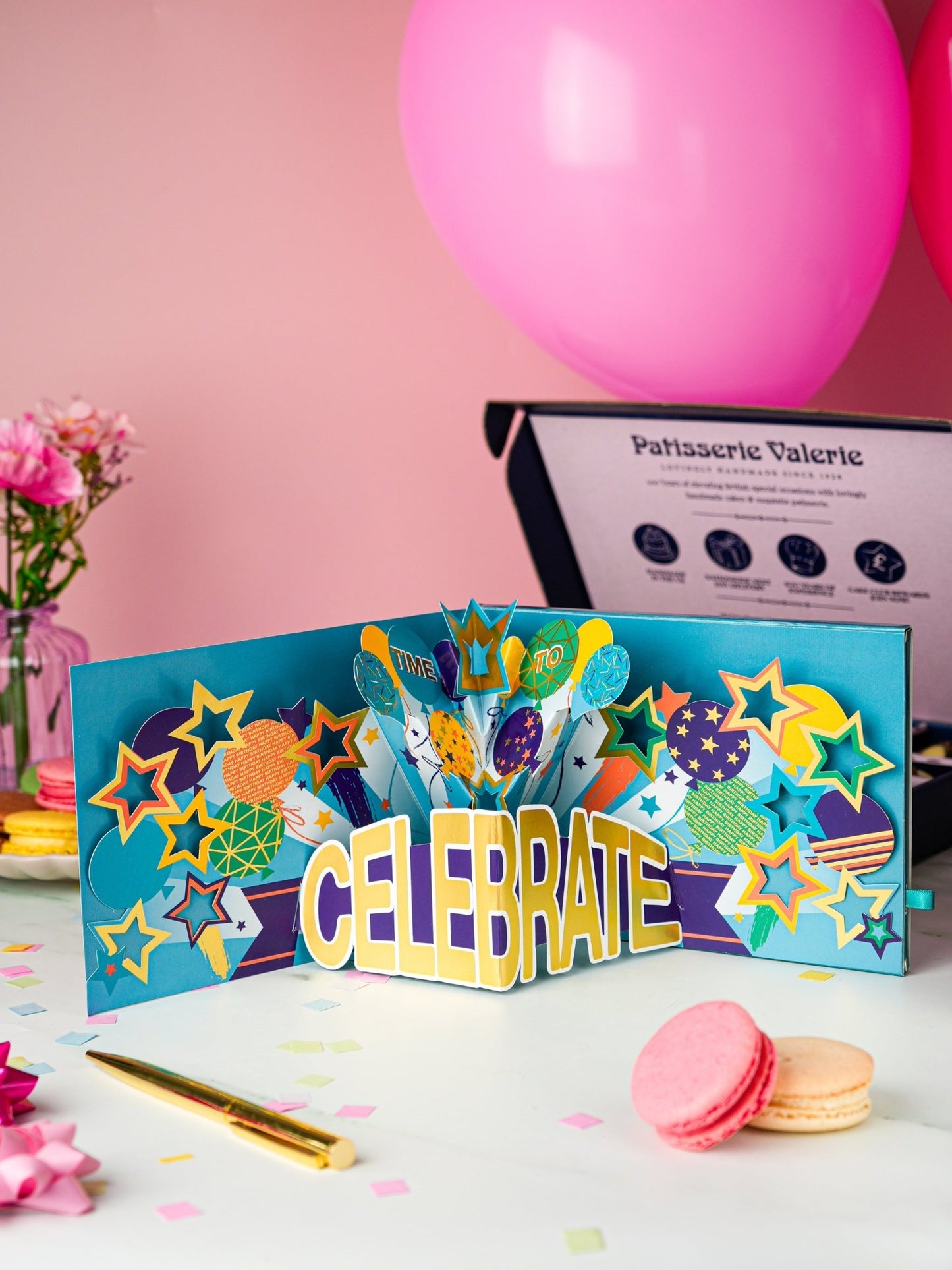 Patisserie Valerie's handmade 3D Pop-Up Chocolate Happy Birthday Card cake delivery