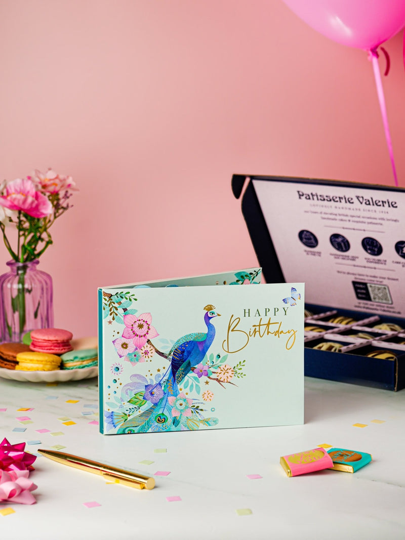 Patisserie Valerie's handmade 3D Pop-Up Chocolate Happy Birthday Card - Peacock cake delivery