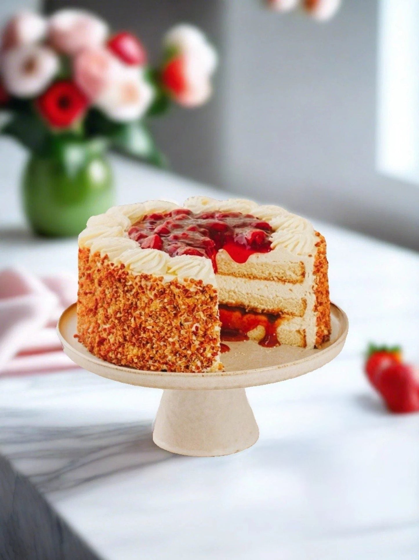 Patisserie Valerie's handmade 50th Birthday Cake Bundle - Classic Strawberry Gateaux cake delivery