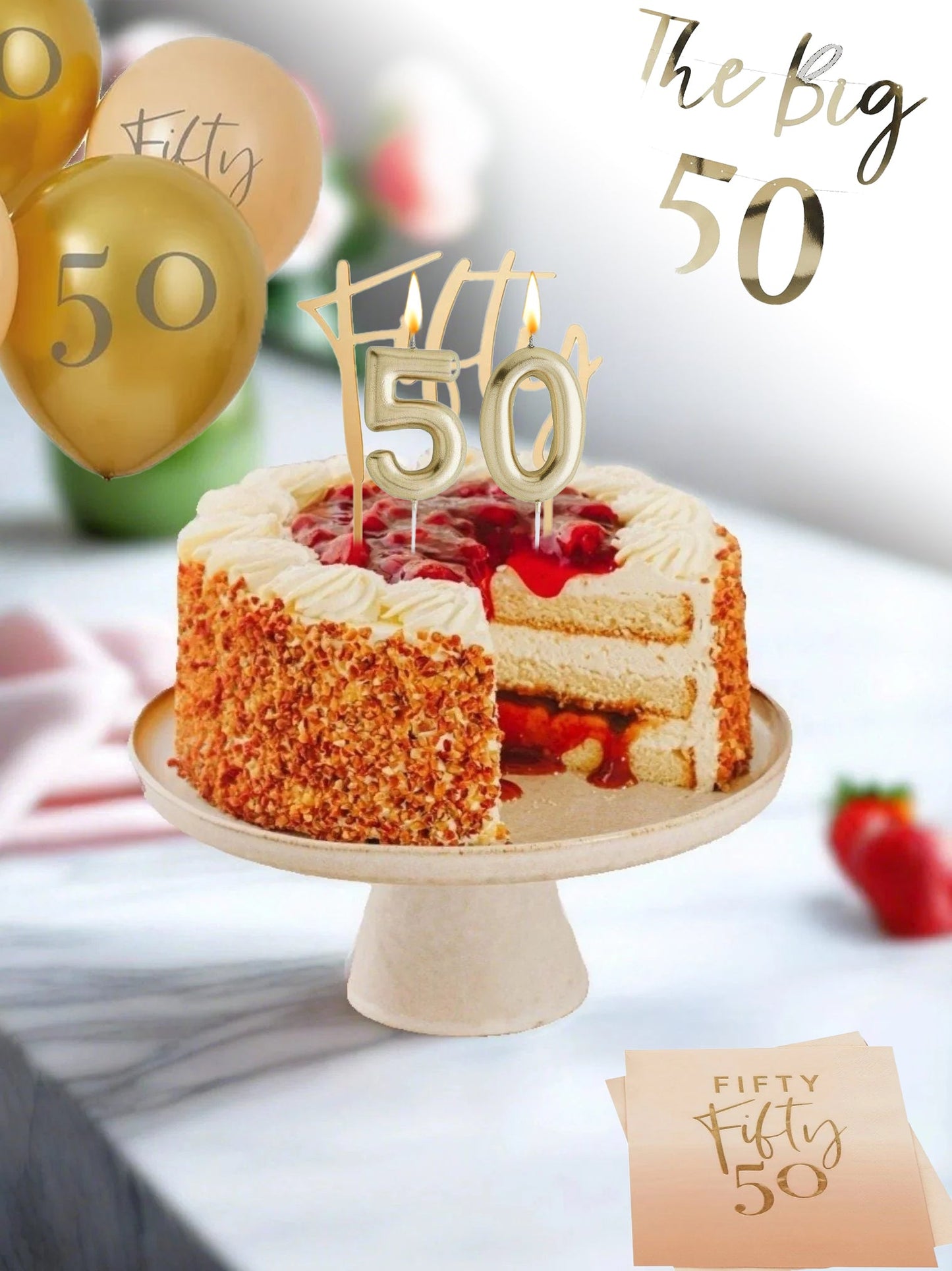 Patisserie Valerie's handmade 50th Birthday Cake Bundle - Classic Strawberry Gateaux cake delivery