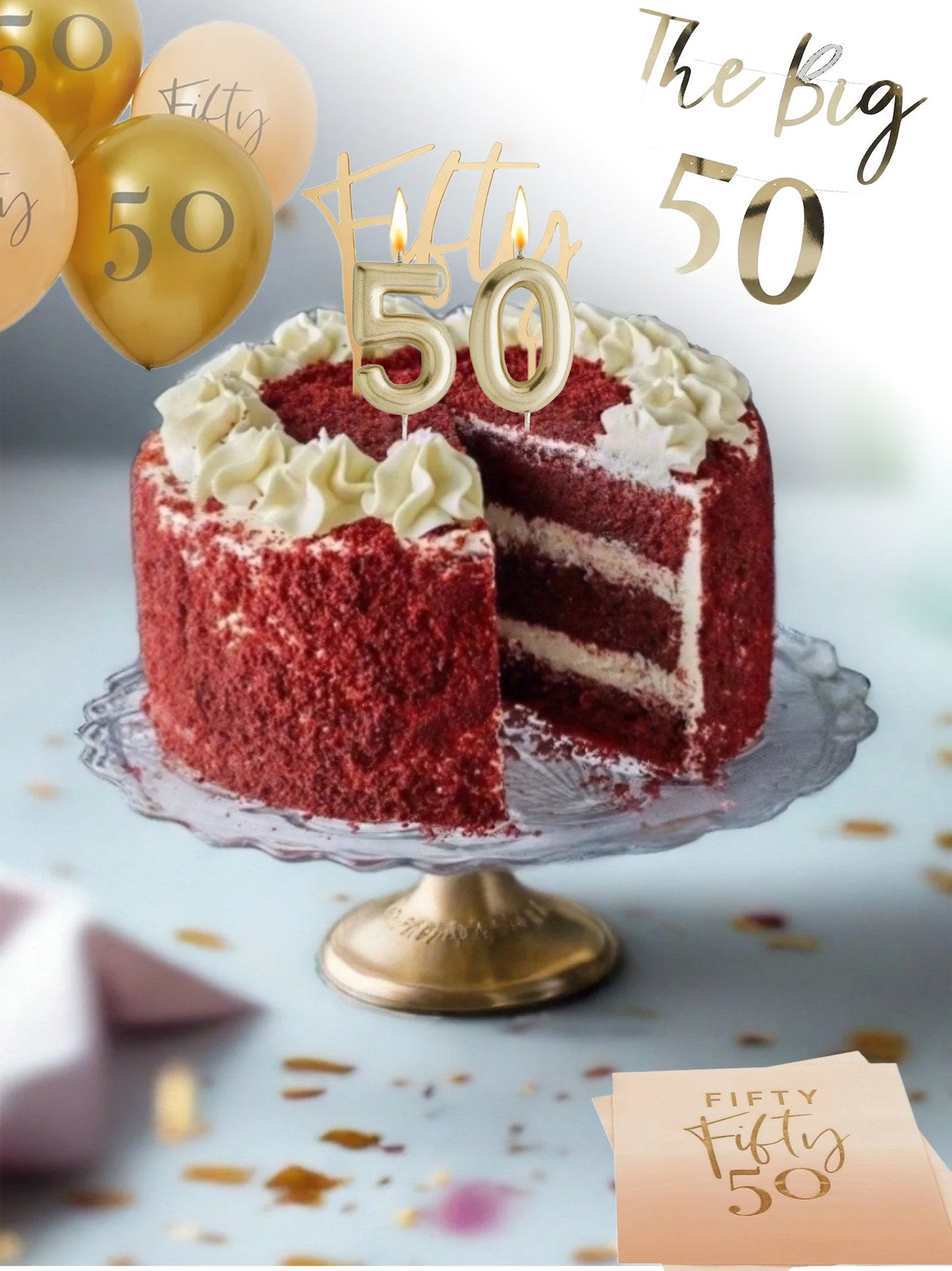 Patisserie Valerie's handmade 50th Birthday Cake Bundle - Red Velvet Cake cake delivery