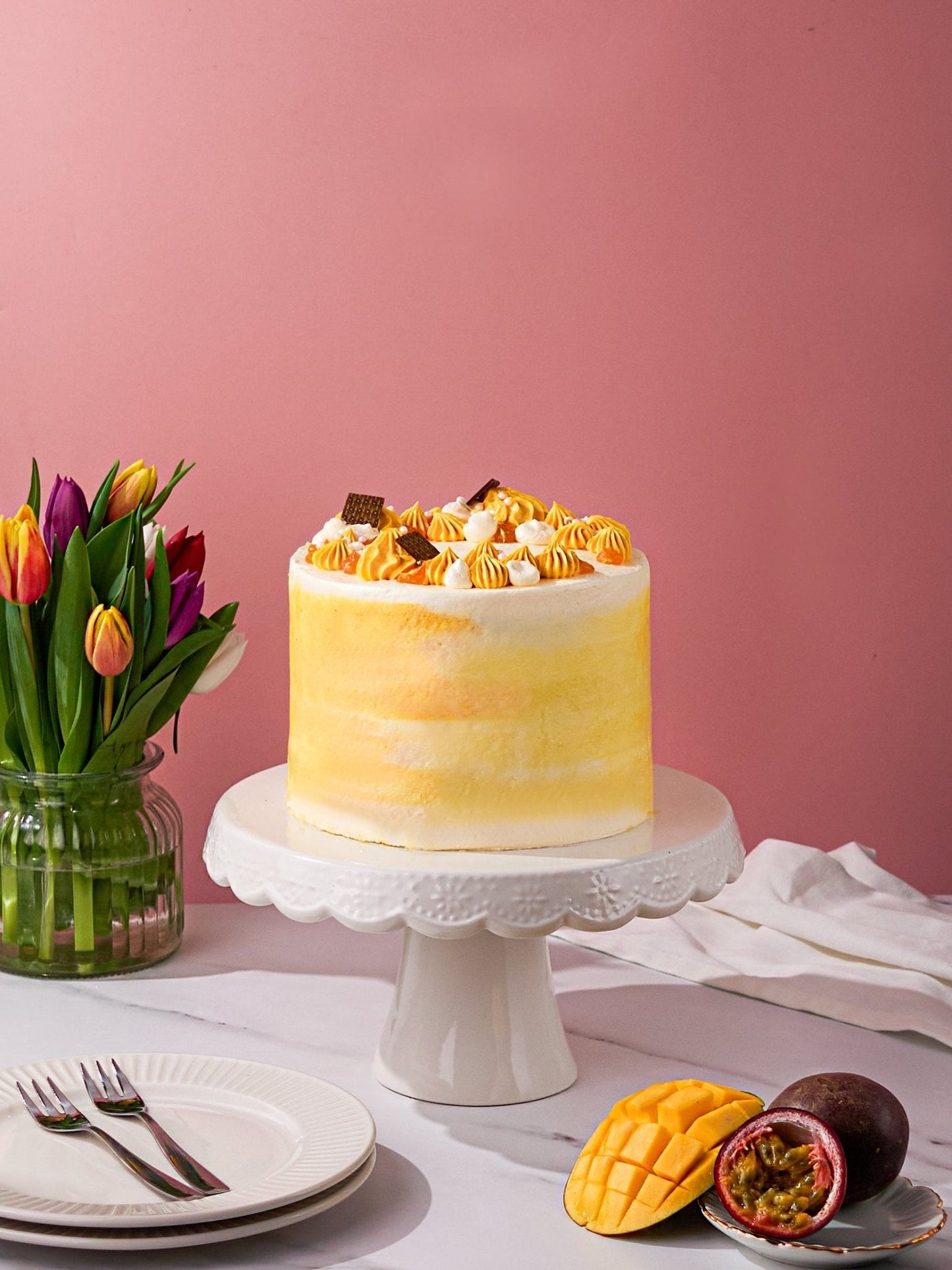Patisserie Valerie's handmade 60th Birthday Cake Bundle - Mango & Passionfruit cake delivery