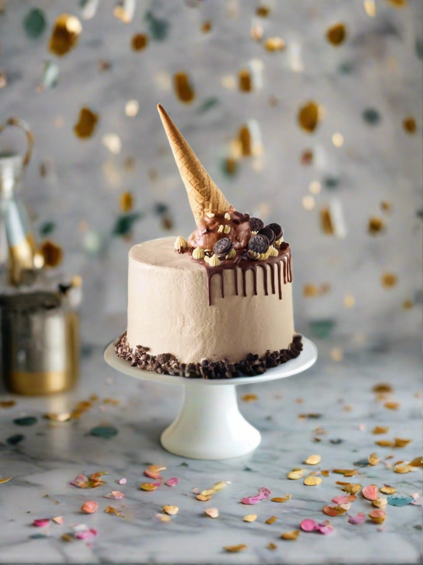 Patisserie Valerie's handmade Cookies & Cream Ice Cream Cone Drip Cake cake delivery
