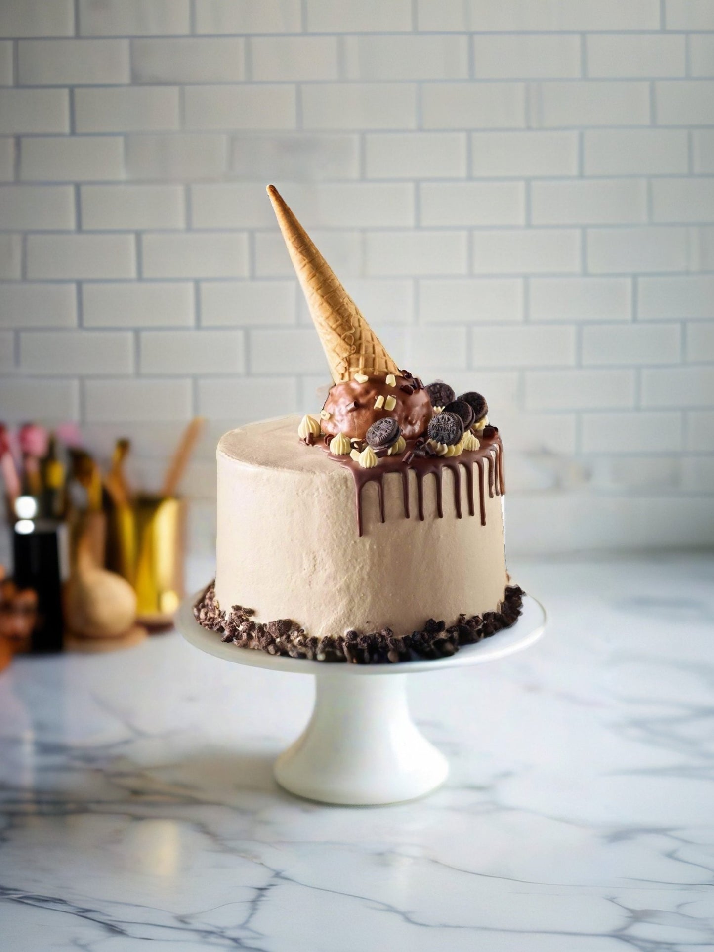 Patisserie Valerie's handmade Cookies & Cream Ice Cream Cone Drip Cake cake delivery