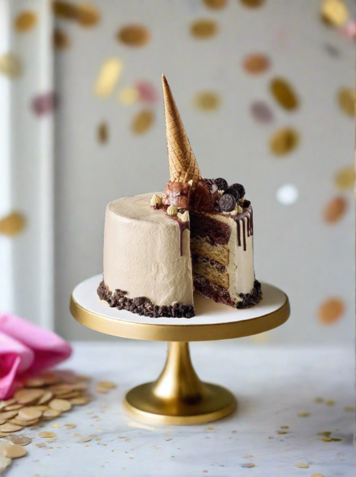 Patisserie Valerie's handmade Cookies & Cream Ice Cream Cone Drip Cake cake delivery
