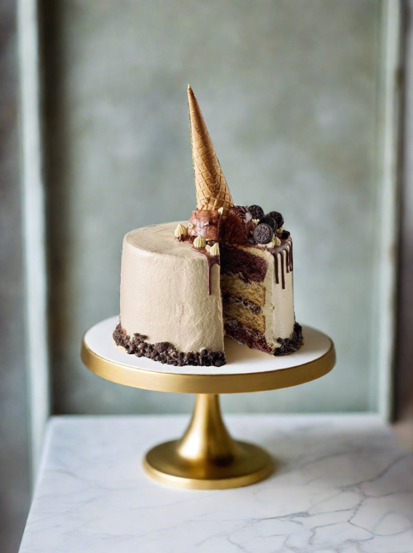 Patisserie Valerie's handmade Cookies & Cream Ice Cream Cone Drip Cake cake delivery