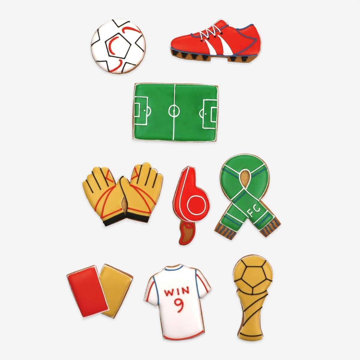 Patisserie Valerie's handmade Biscuiteers Hand-Iced Football Mad Biscuit Tin 100g cake delivery