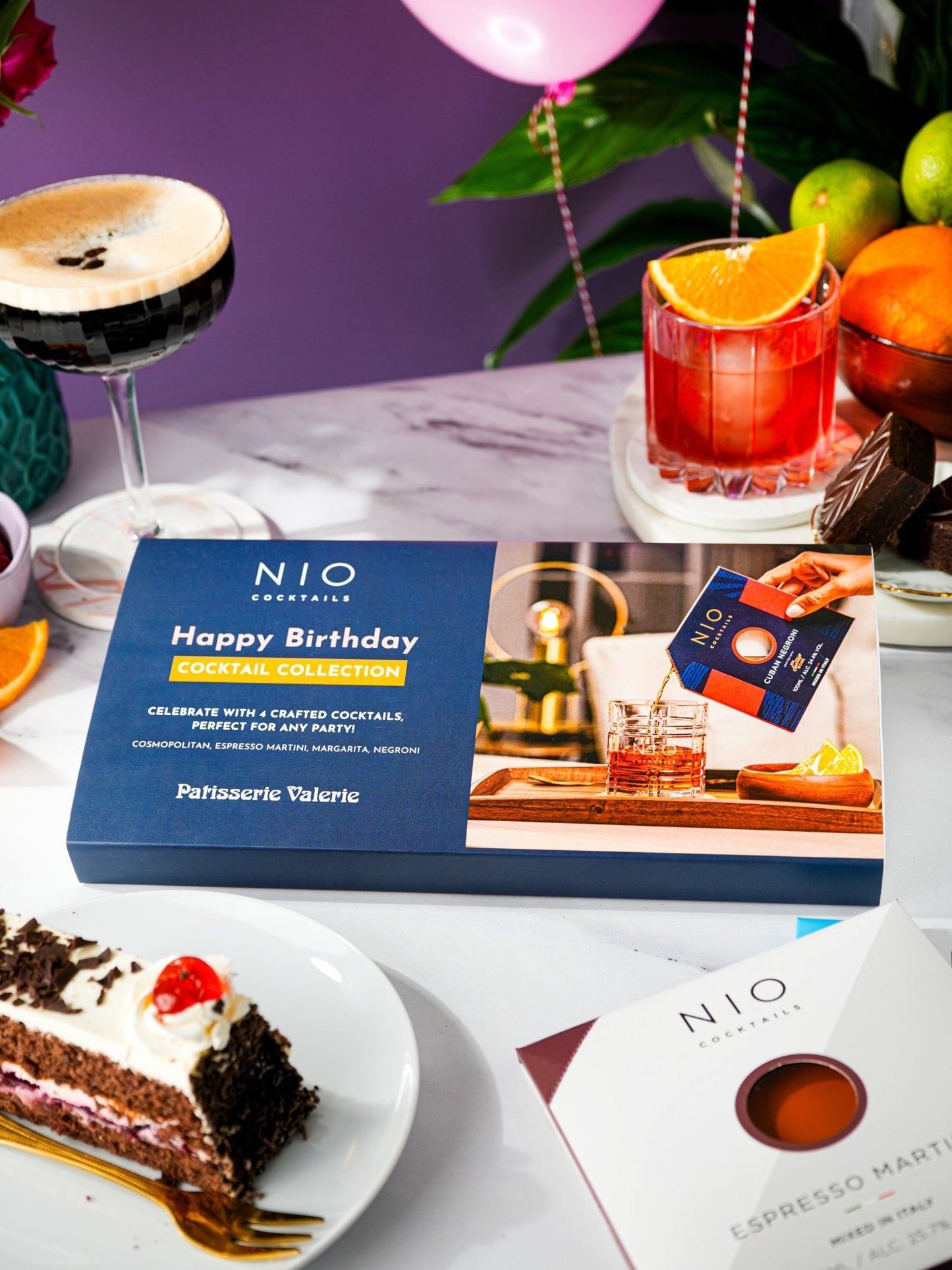 Patisserie Valerie's handmade Happy Birthday Cocktail Gift Box cake delivery