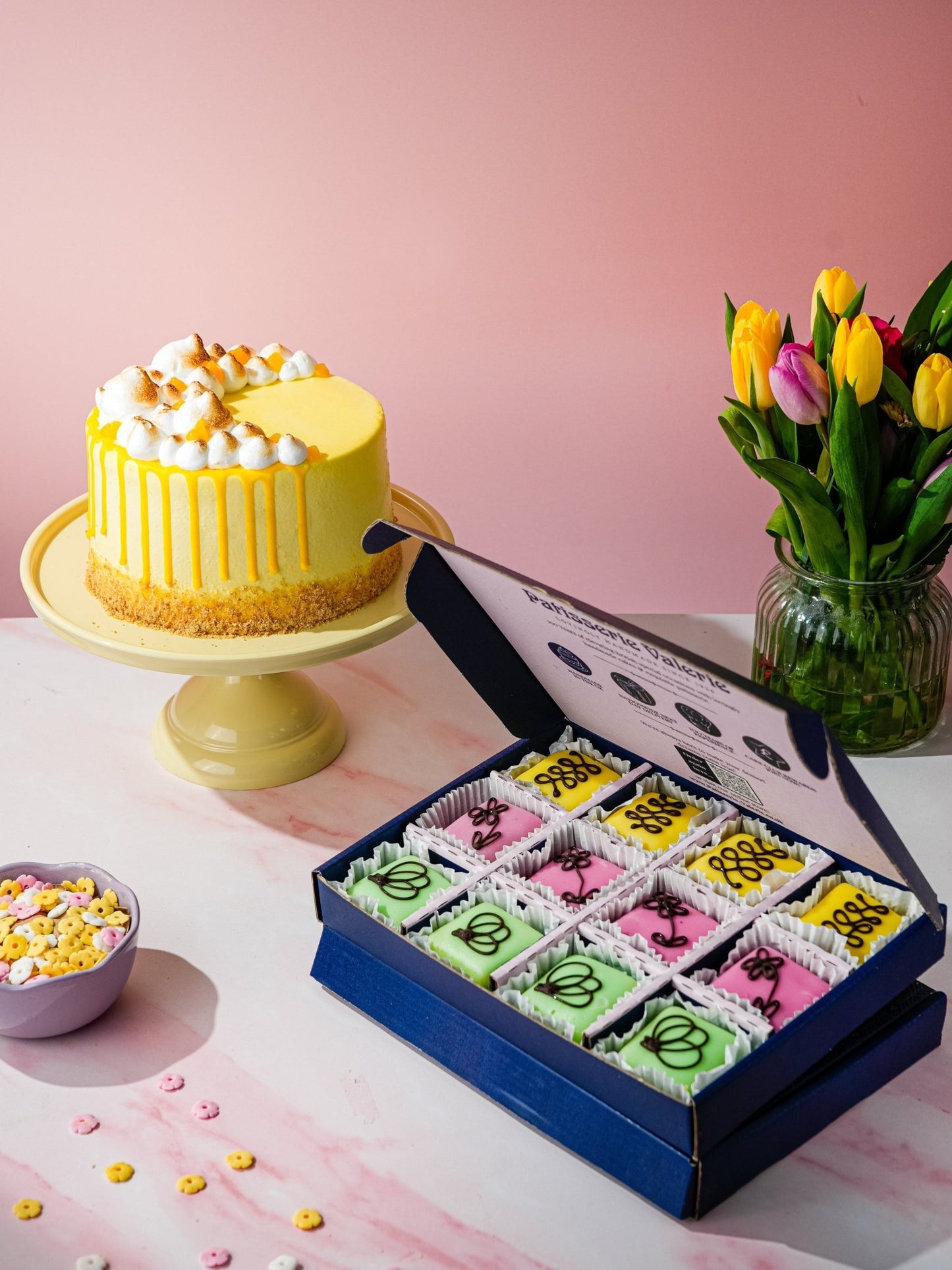 Patisserie Valerie's handmade Lemon Meringue Delight & Fondant Fancy Bites cake delivery