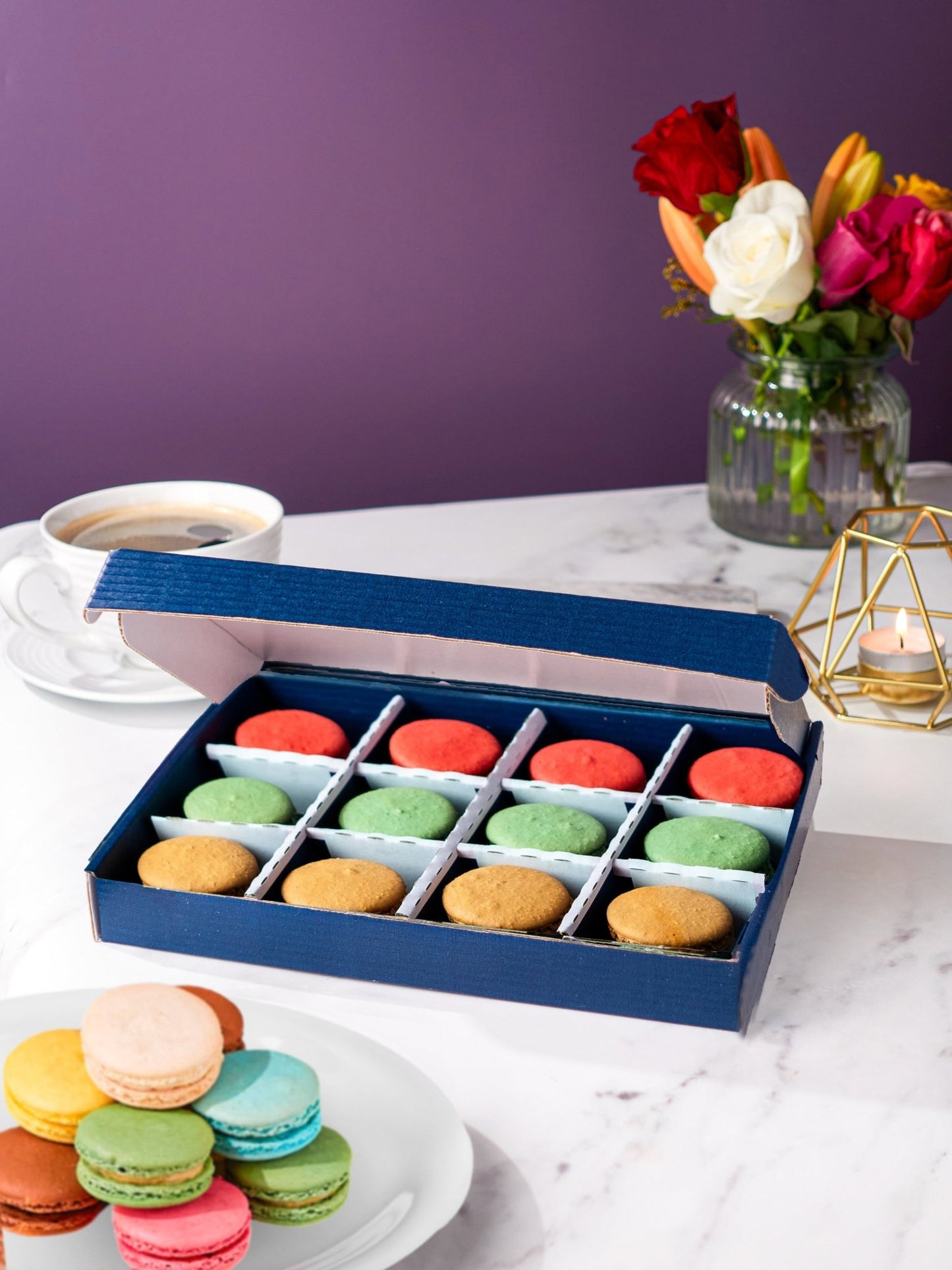 Patisserie Valerie's handmade Pistachio, Raspberry & Salted Caramel Macarons Gift Box cake delivery