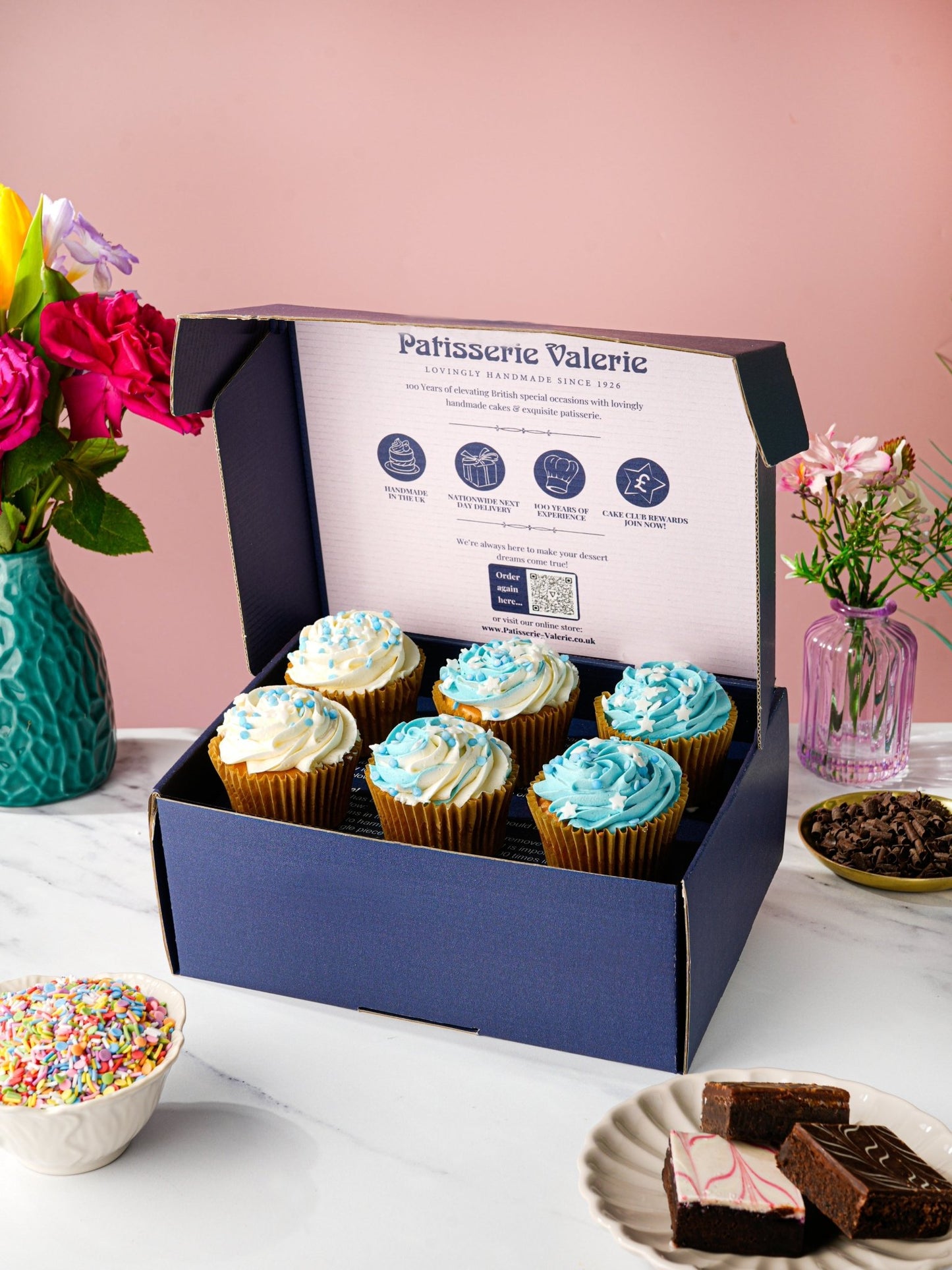 Patisserie Valerie's handmade True Blue Cupcake Collection cake delivery