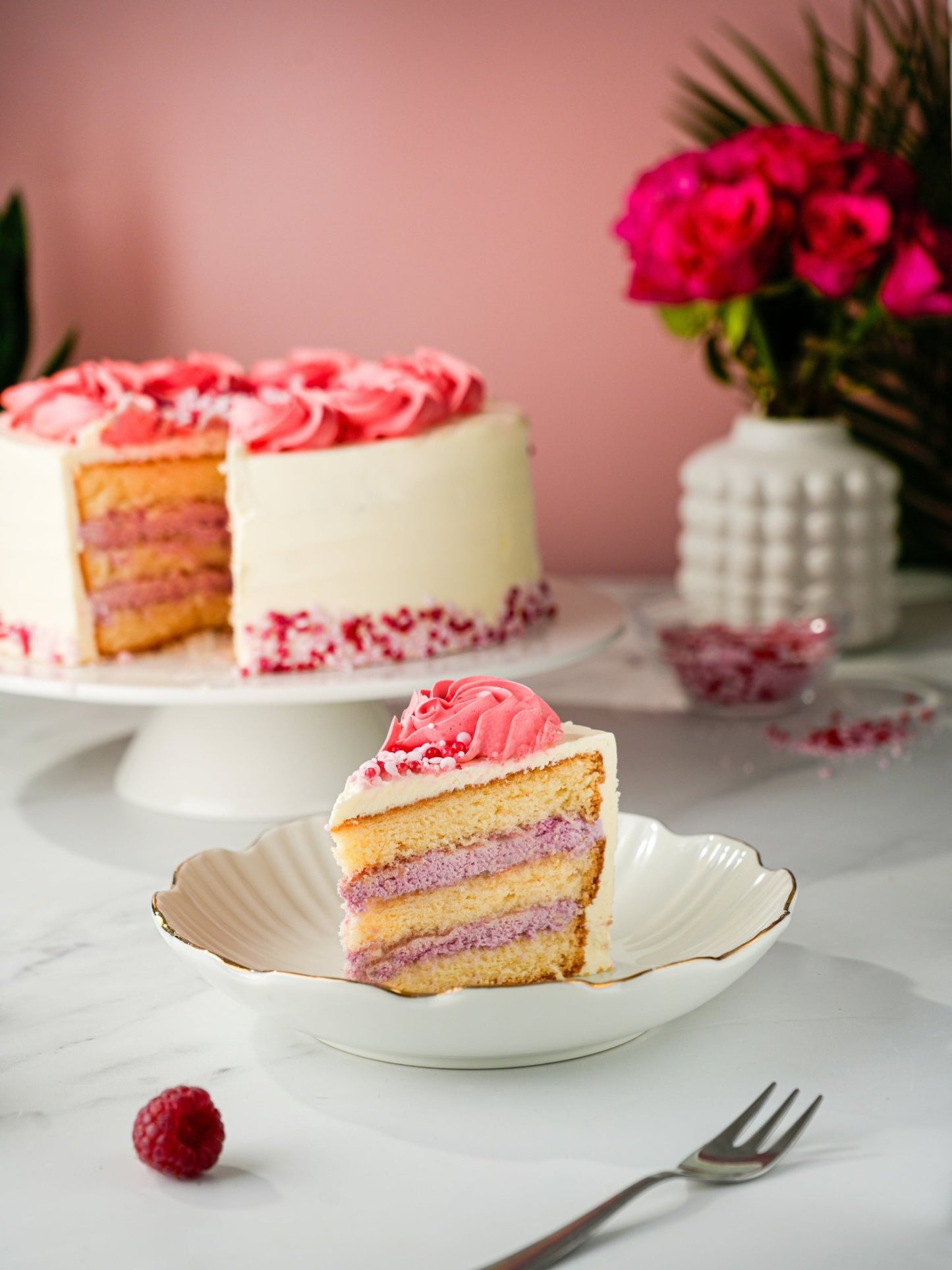 Patisserie Valerie's handmade Ultimate Raspberry Ripple Cake cake delivery