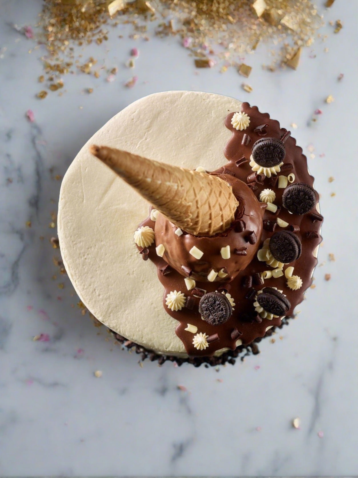 Patisserie Valerie's handmade Cookies & Cream Ice Cream Cone Drip Cake cake delivery
