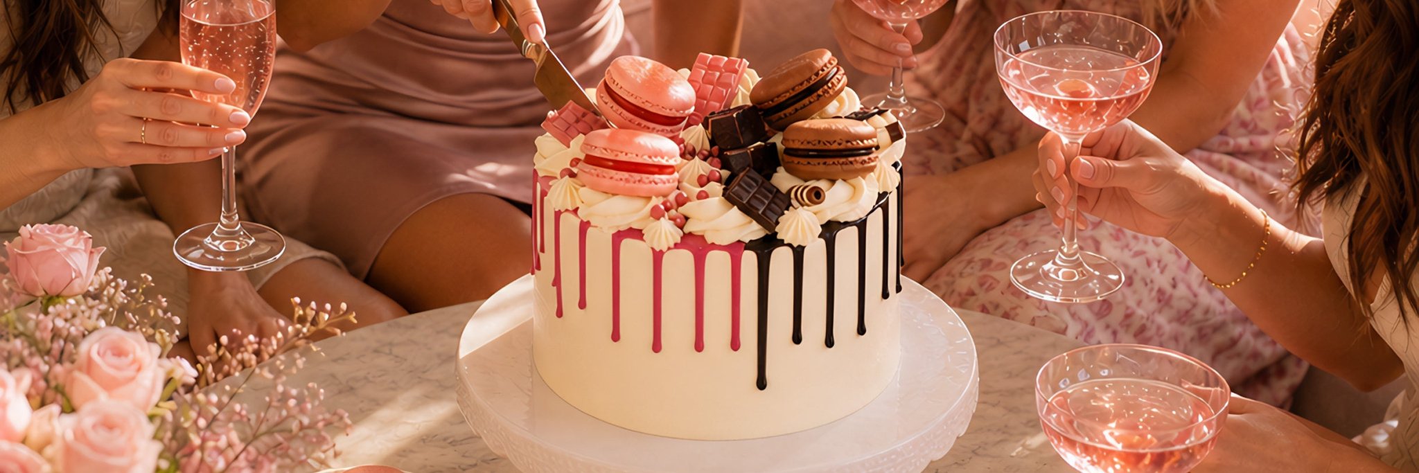 Chocolate & Blush Pink Half & Half Drip Cake - Patisserie Valerie