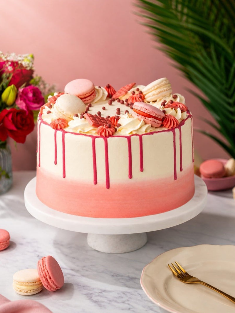 Blush pink celebration drip cake