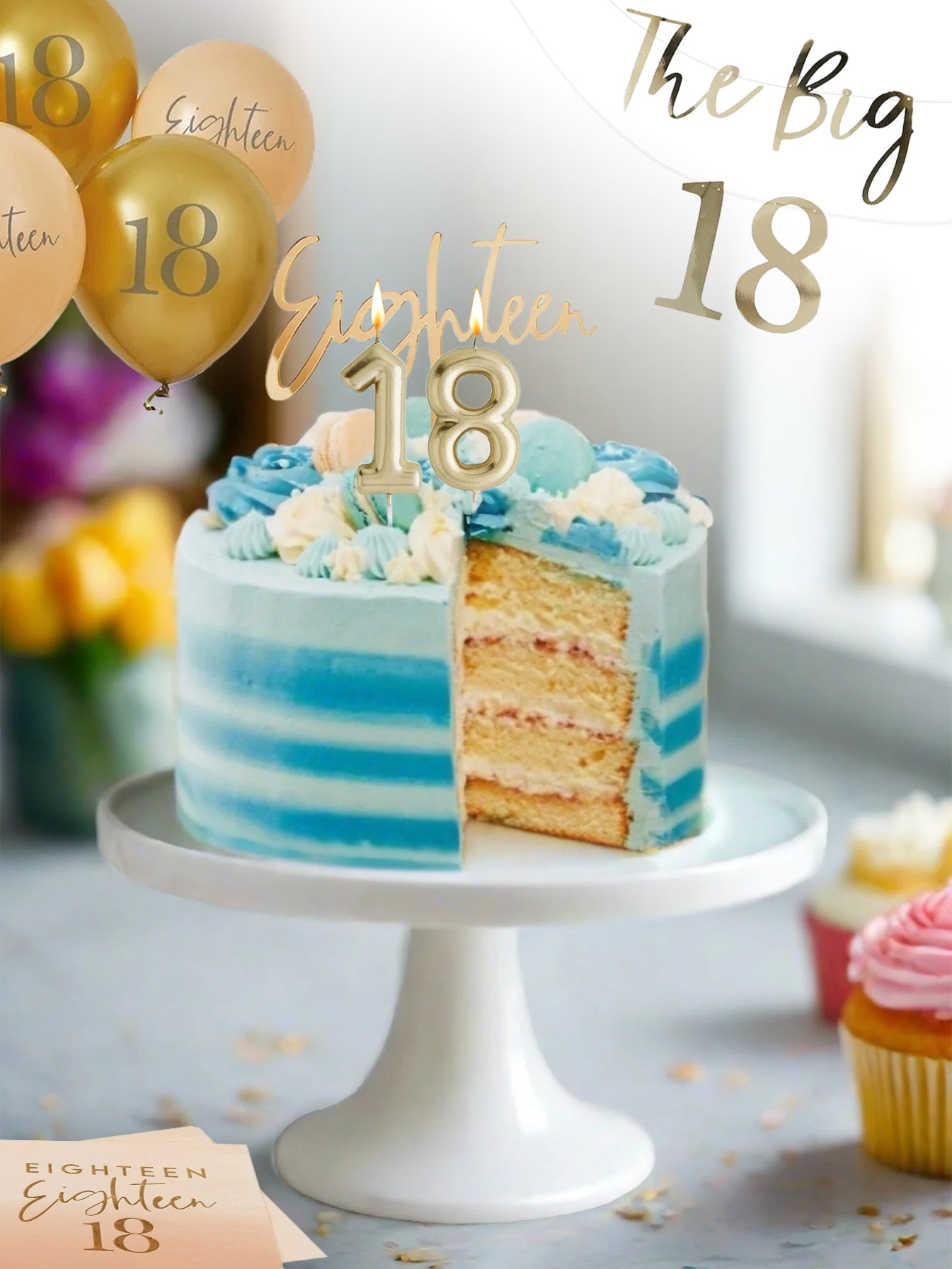 18th Birthday Cake Bundle - Blue Candy Stripe Gateau - Patisserie Valerie