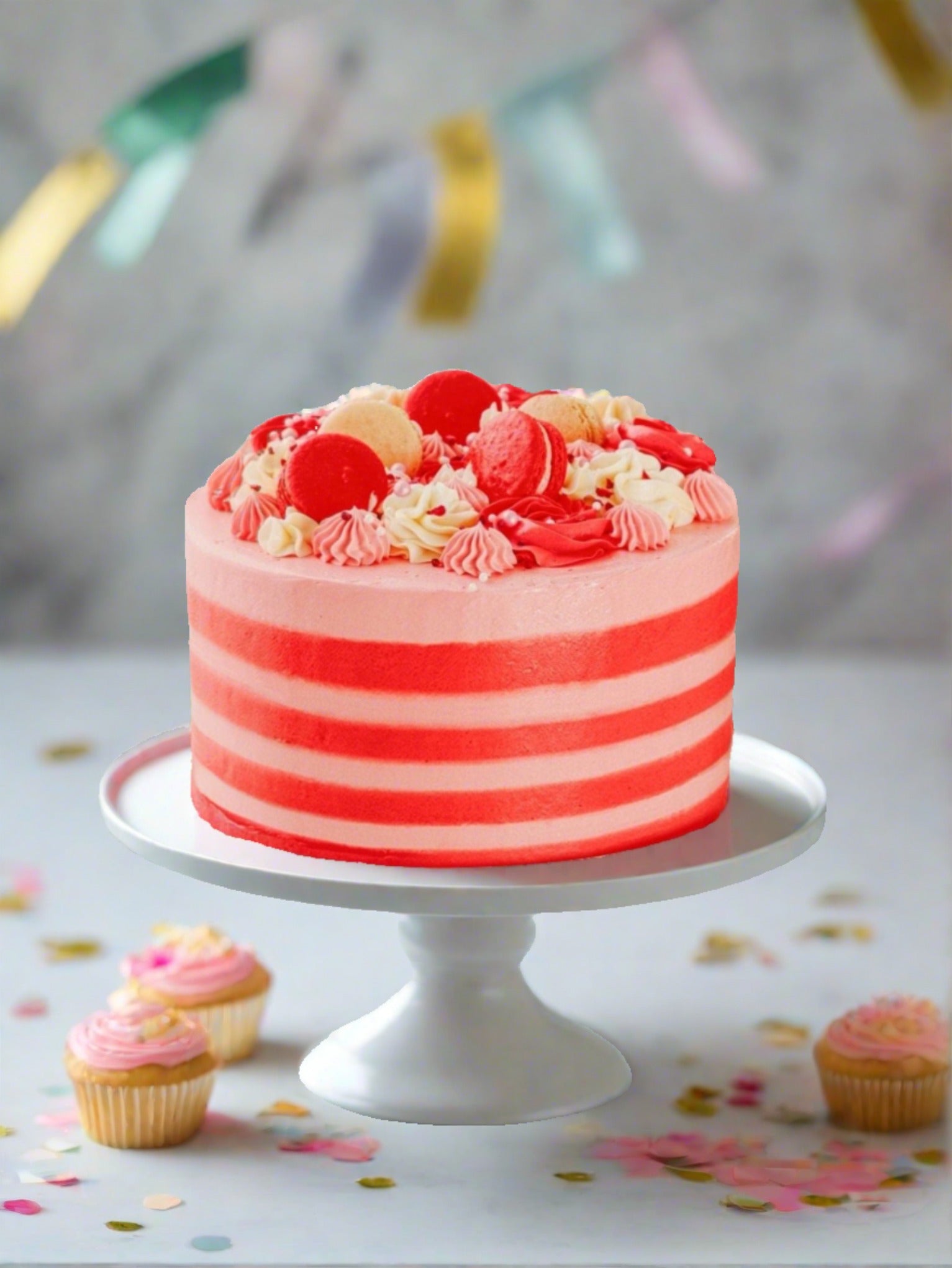 21st Birthday Cake Bundle - Pink Candy Stripe Gateau - Patisserie Valerie