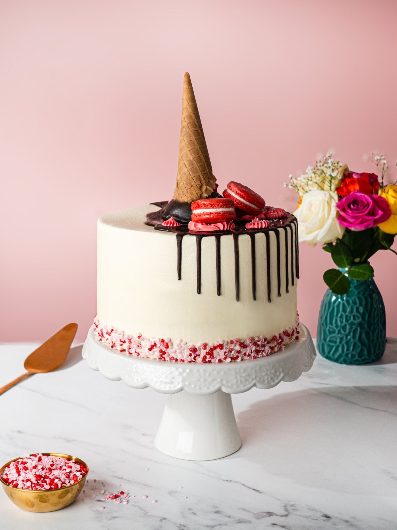 Patisserie Valerie's handmade 18th Birthday Cake Bundle - Ice Cream Cone Drip Cake cake delivery 