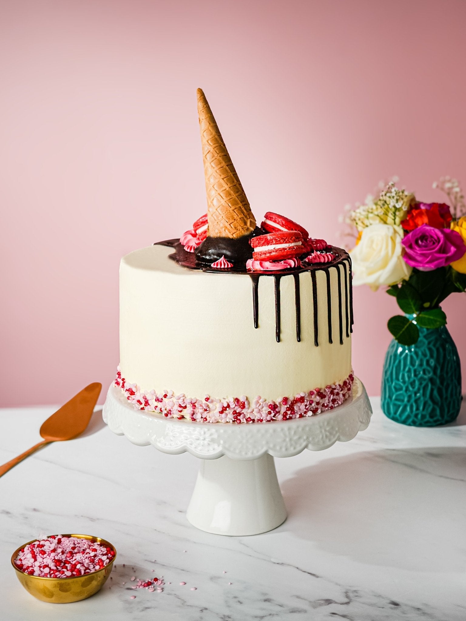 Patisserie Valerie's handmade 18th Birthday Cake Bundle - Ice Cream Cone Drip Cake cake delivery 