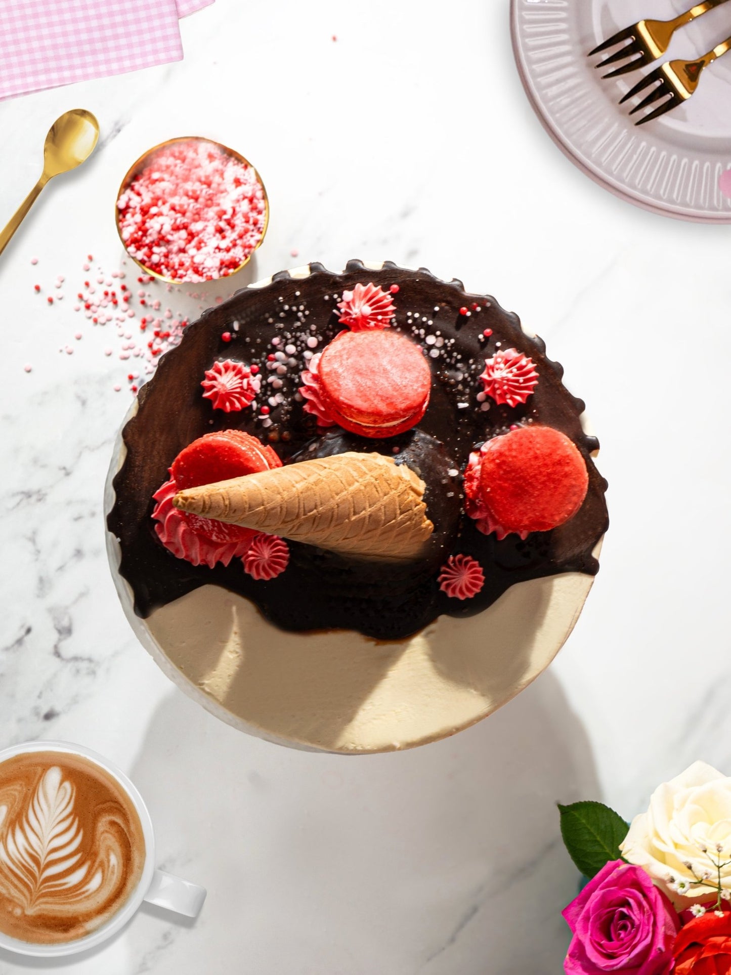 Patisserie Valerie's handmade 18th Birthday Cake Bundle - Ice Cream Cone Drip Cake cake delivery 