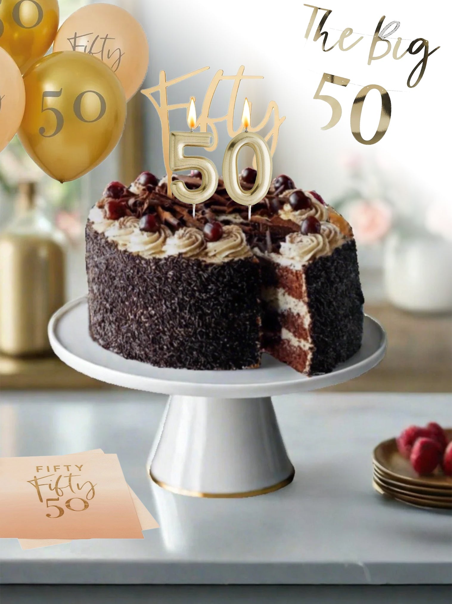 50th Birthday Cake Bundle - Black Forest Gateau - Patisserie Valerie
