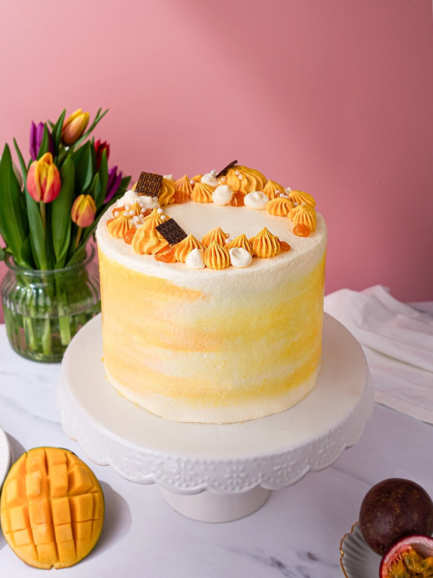 Patisserie Valerie's handmade 60th Birthday Cake Bundle - Mango & Passionfruit cake delivery 