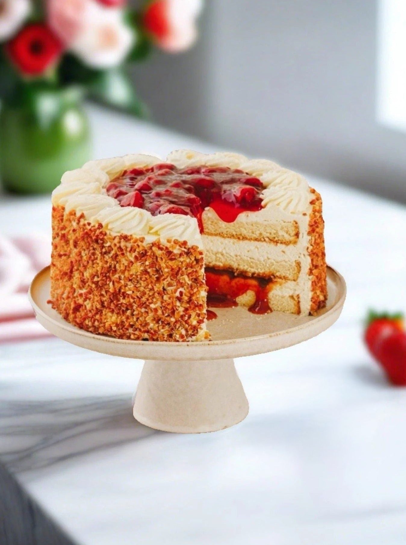 Patisserie Valerie's handmade 70th Birthday Cake Bundle - Strawberry Gateau cake delivery 