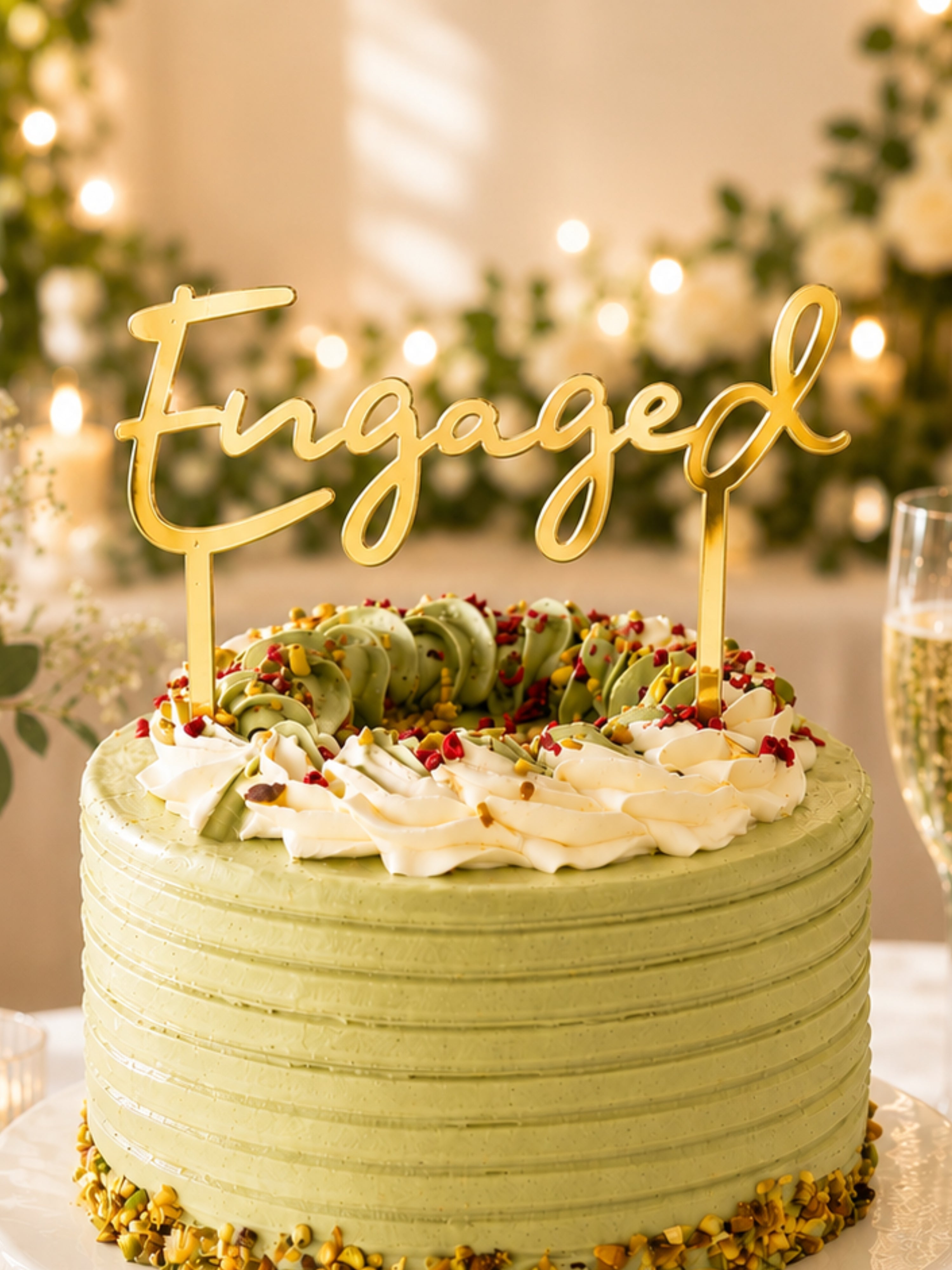 Gold 'Engaged' Acrylic Cake Topper