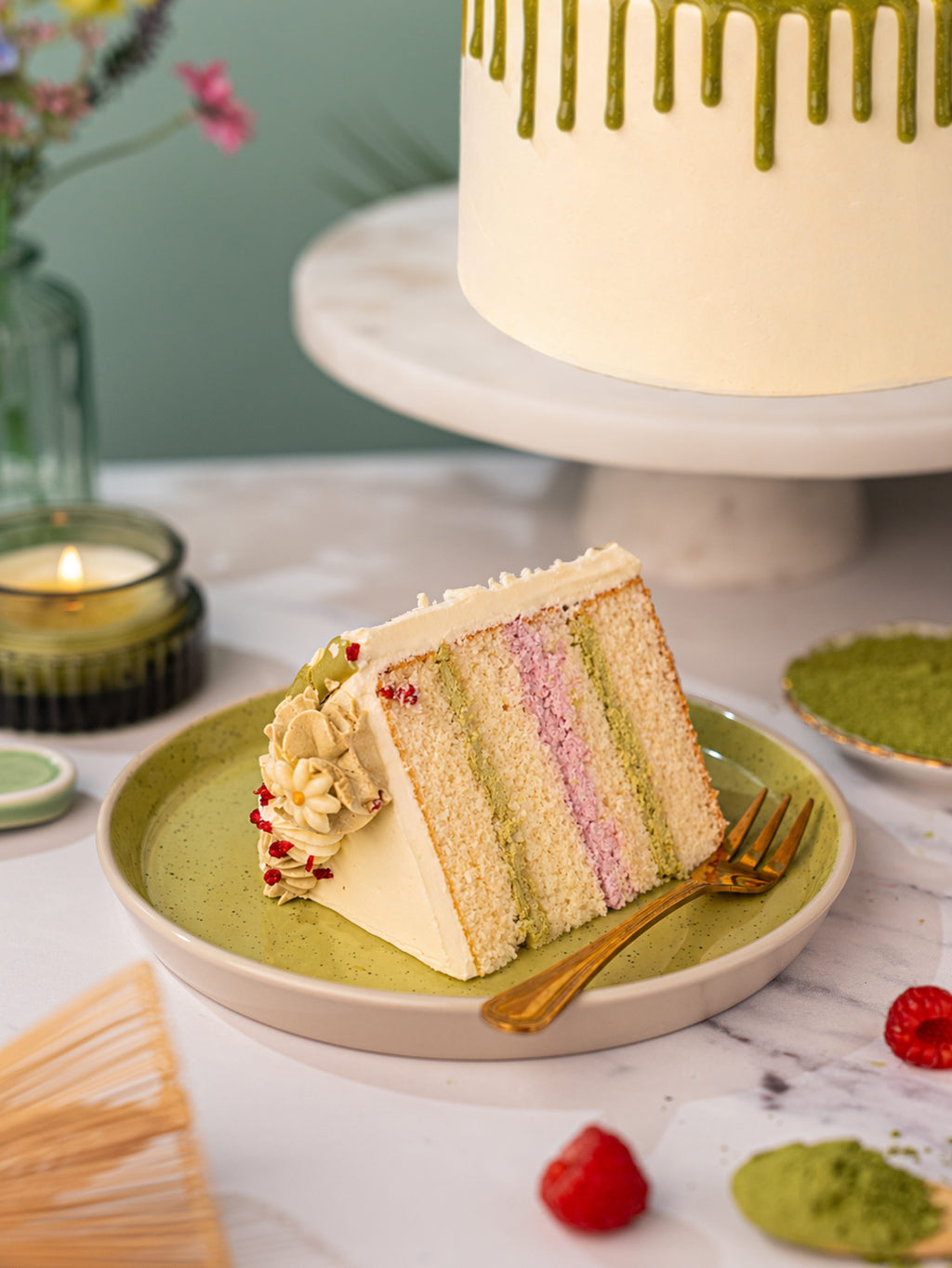 Matcha & Raspberry Indulgence Cake