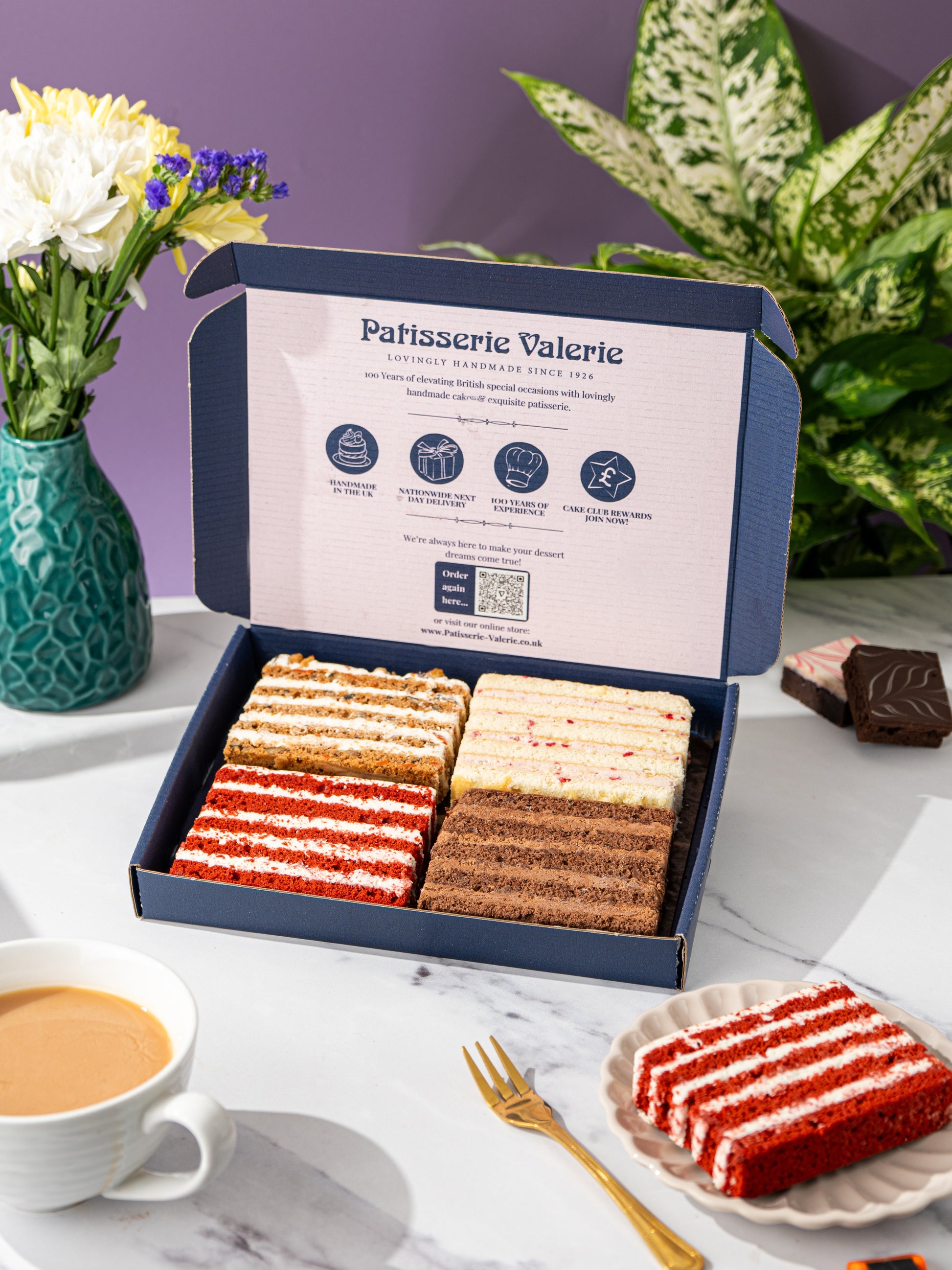 Patisserie Valerie's handmade Favourites Quartet – Sponge Cake Gift Box cake delivery 