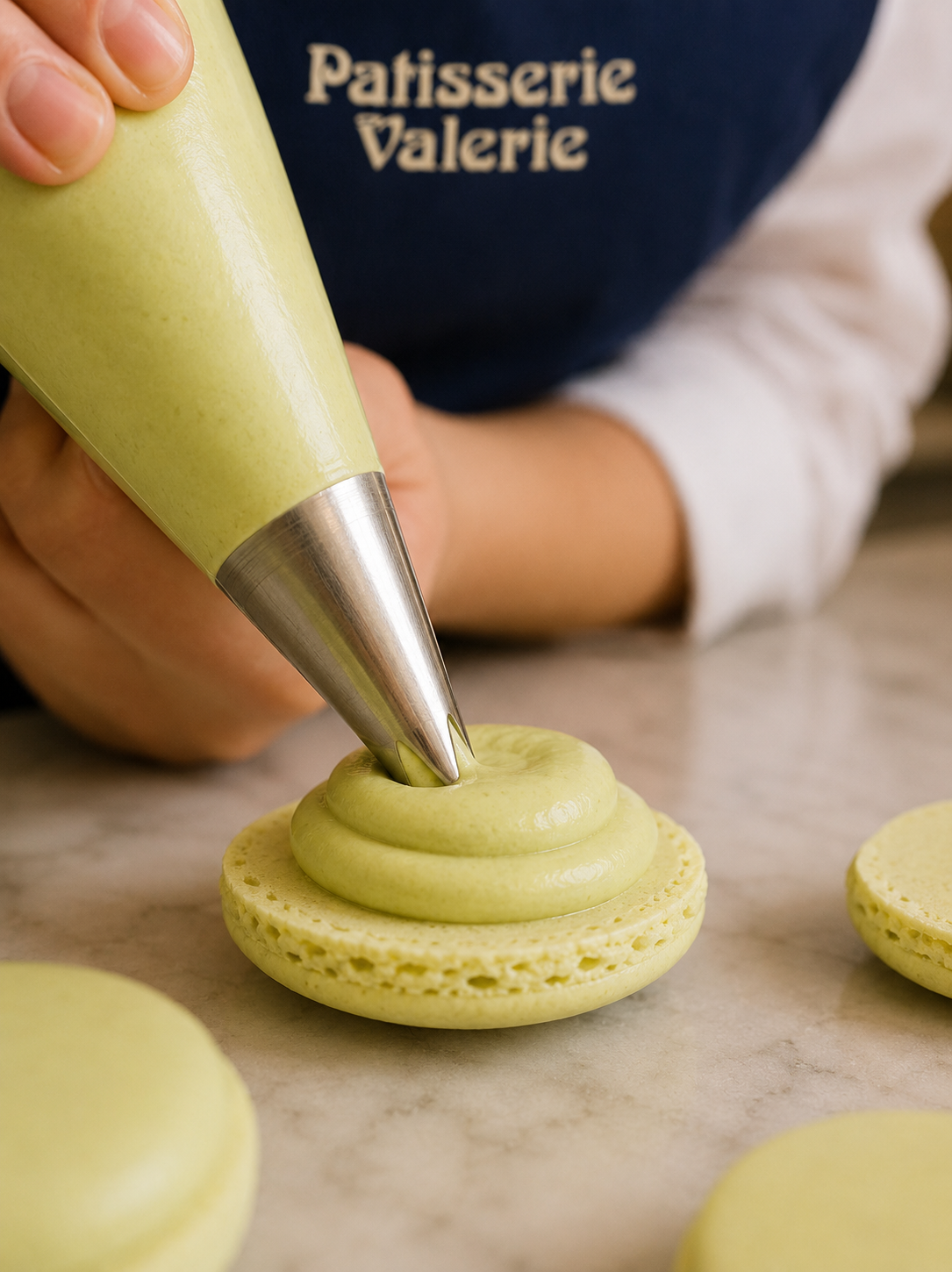 Patisserie Valerie patissier piping a macaron 2026