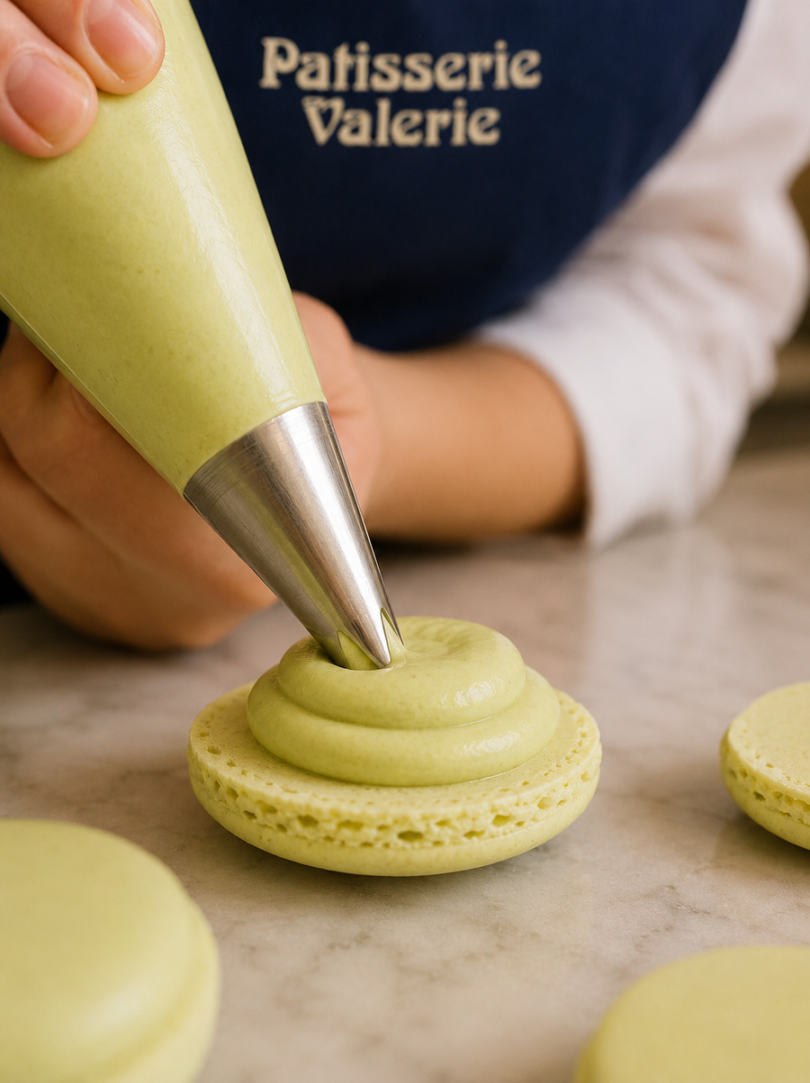 Patisserie Valerie patissier piping a macaron