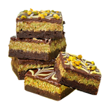 Dubai-Style Chocolate & Pistachio Brownies with their pistachio kataifi layer, transparent tile