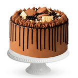 Indulgent Chocolate Celebration Cake on the original white pedestal, transparent tile