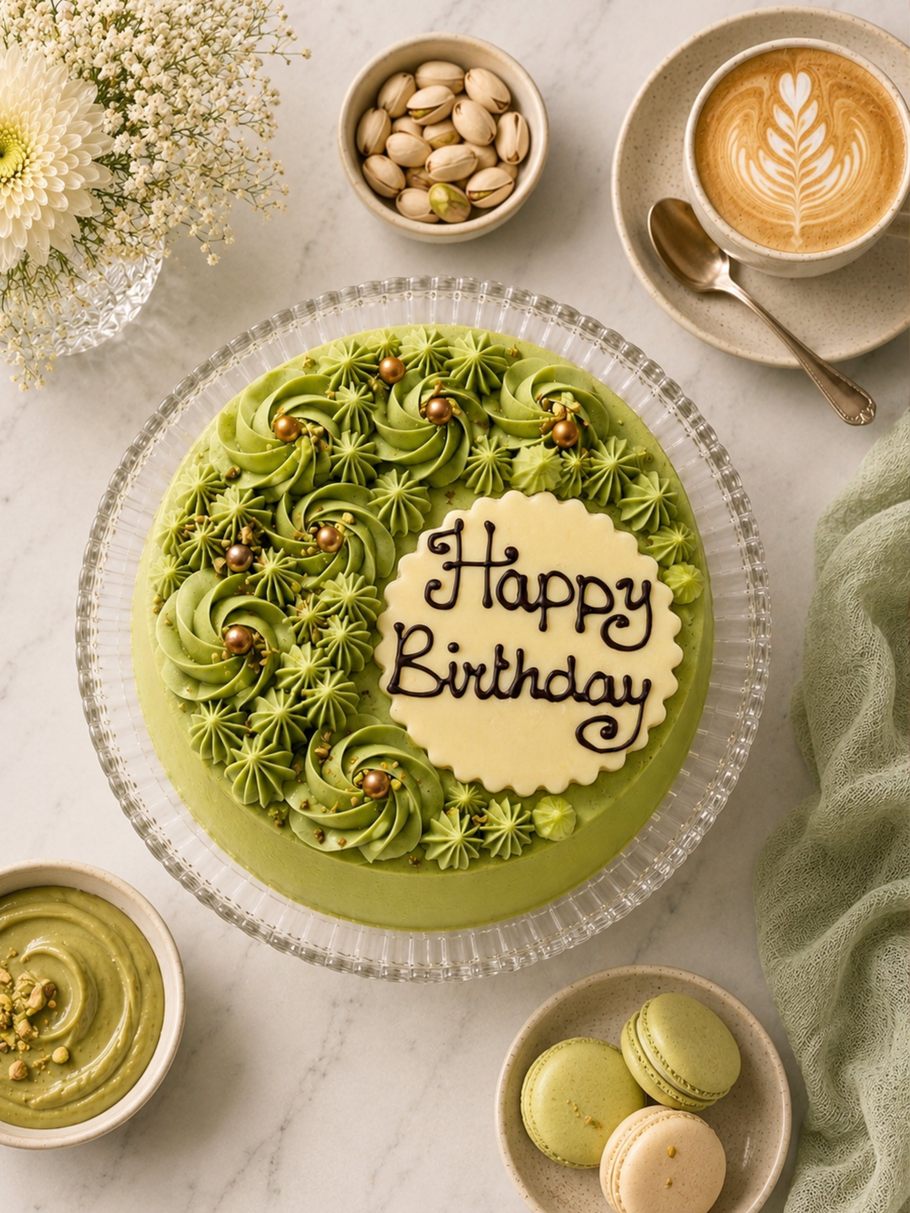 Personalised Pistachio & Raspberry Celebration Cake