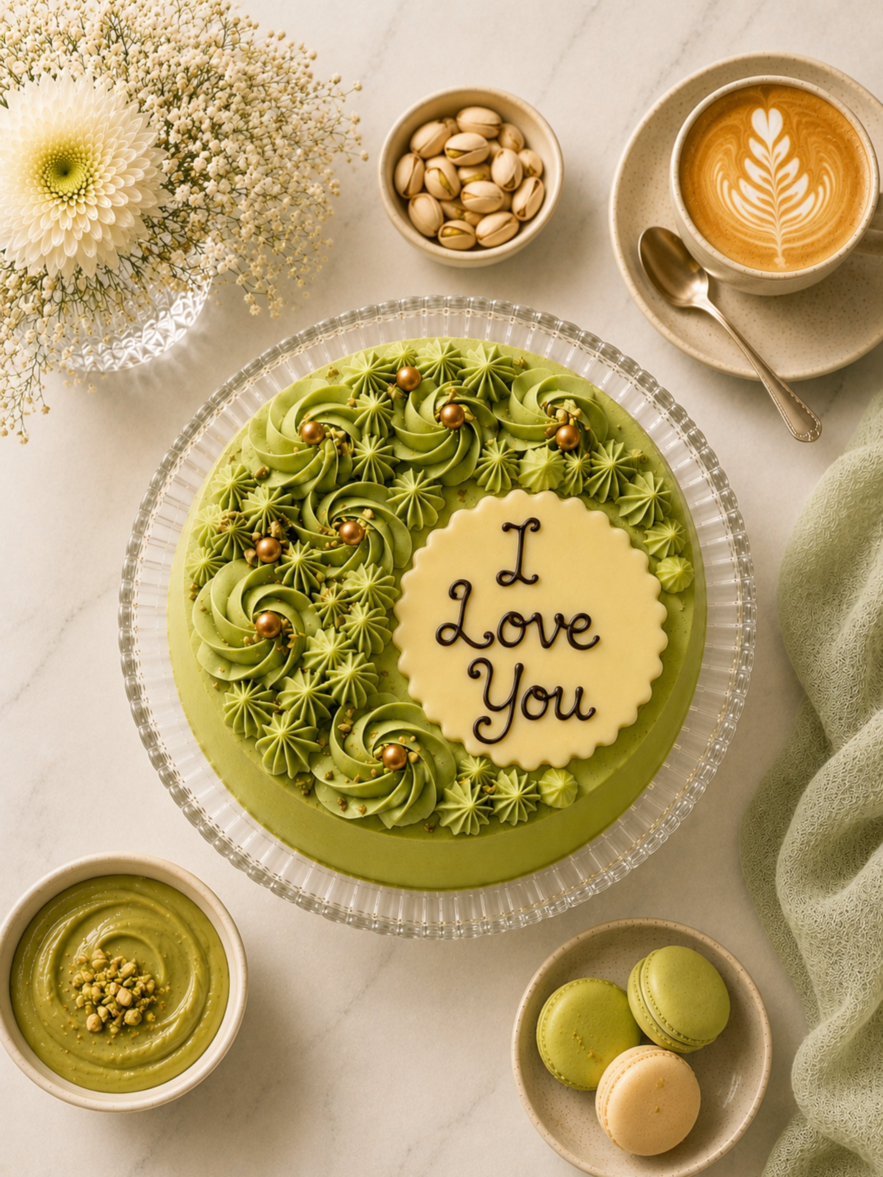 Personalised Pistachio & Raspberry Celebration Cake