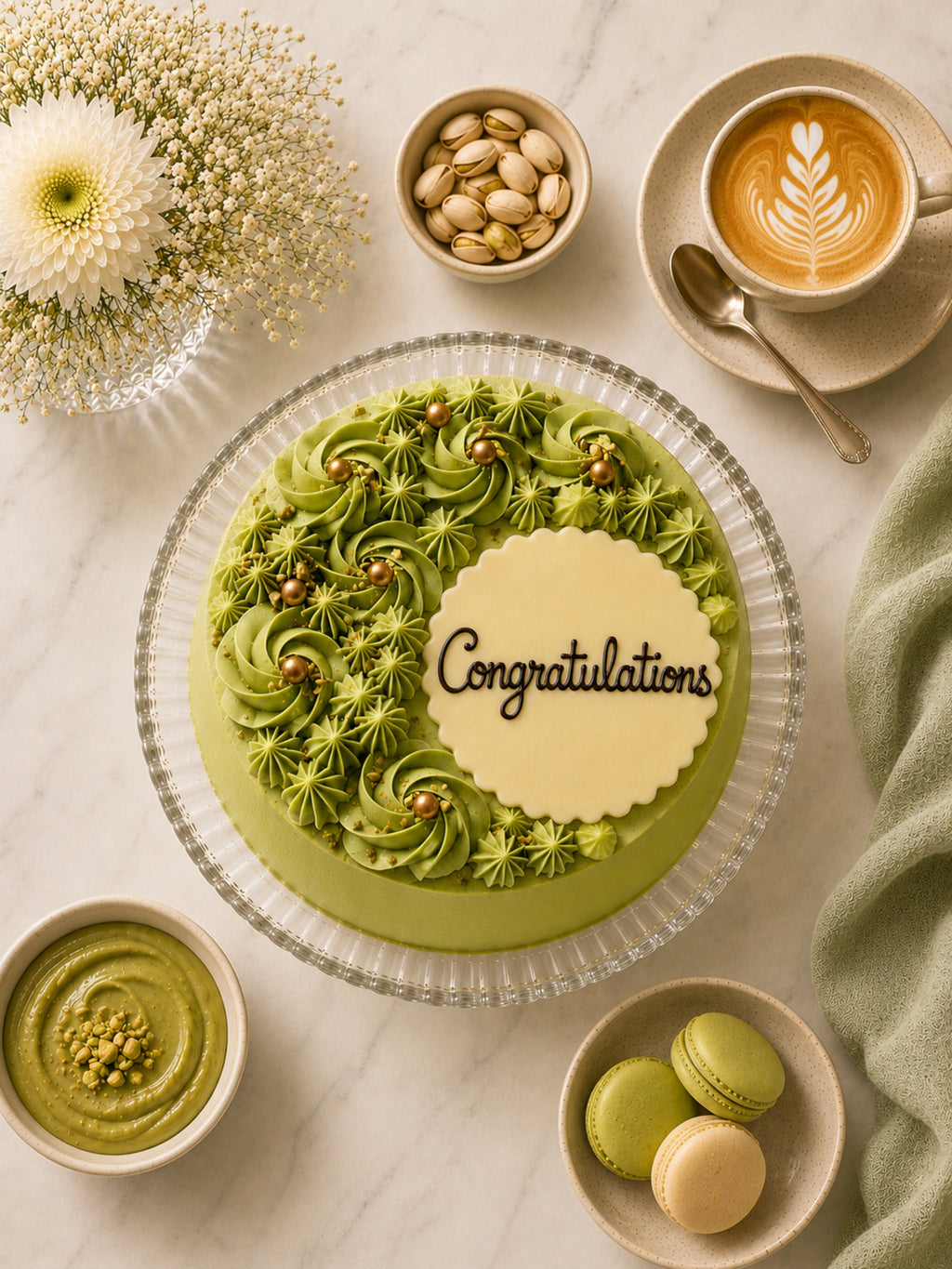 Personalised Pistachio & Raspberry Celebration Cake