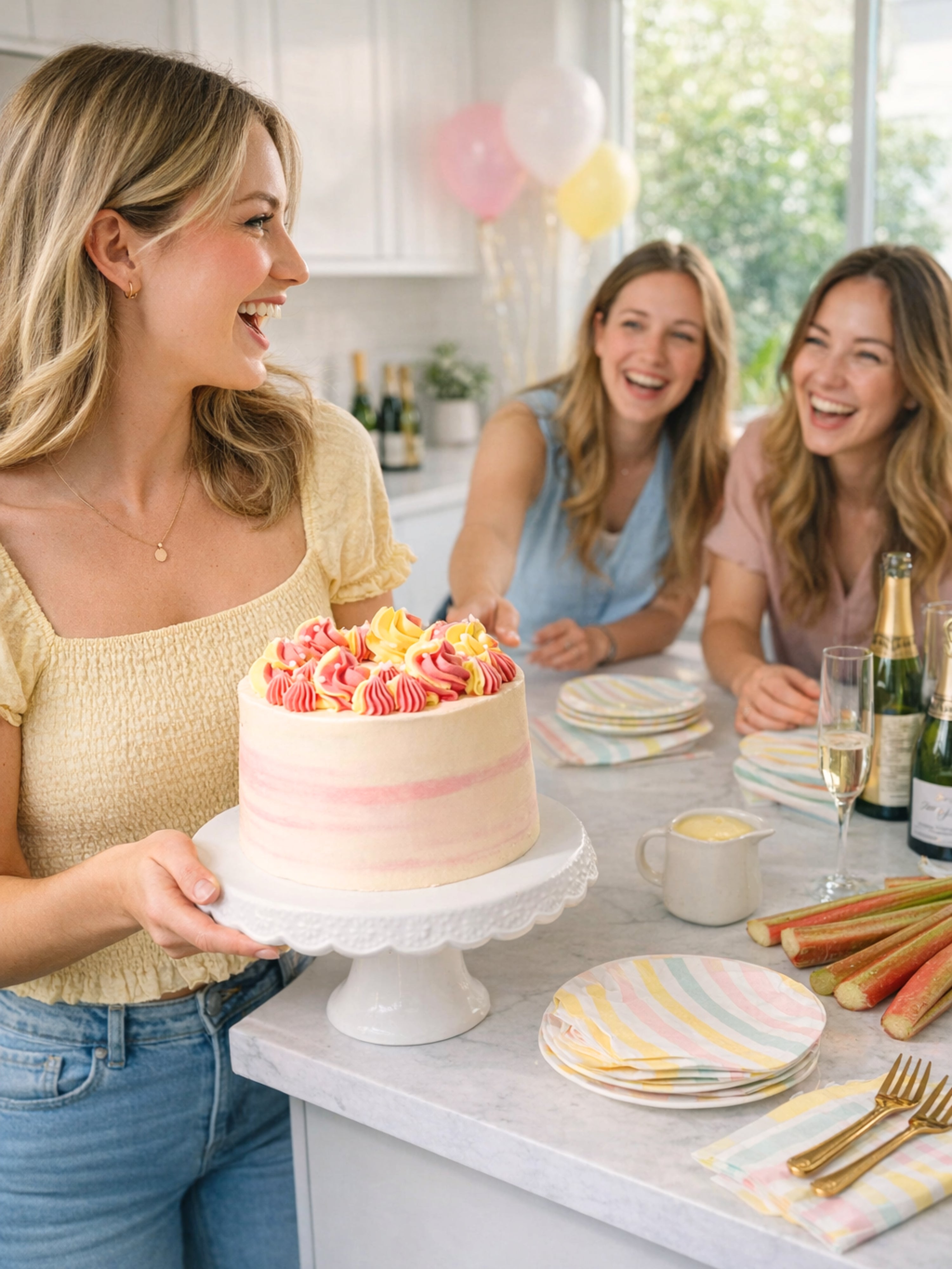 Classic Rhubarb & Custard Sponge Cake