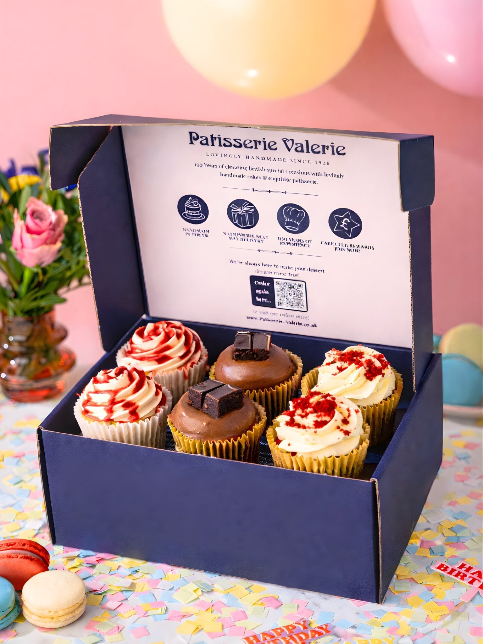 Birthday Cupcake Gift Box – 6 Assorted Luxury Cupcakes with Filled Centres - Patisserie Valerie