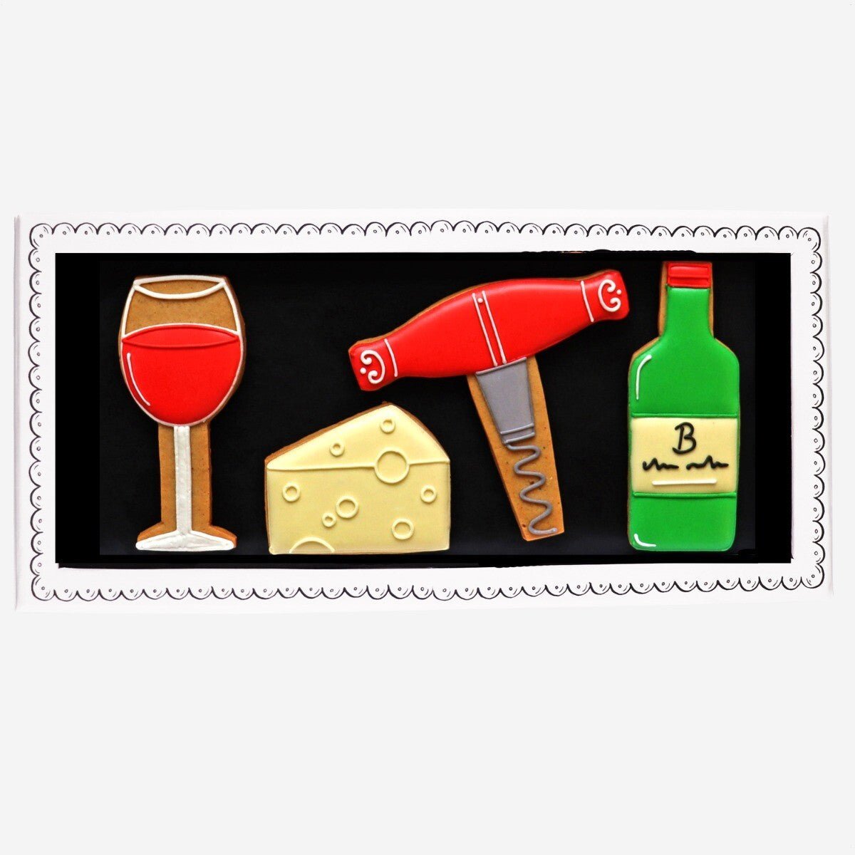 Biscuiteers Cheese & Wine Hand - Iced Letterbox Biscuits 60g - Patisserie Valerie