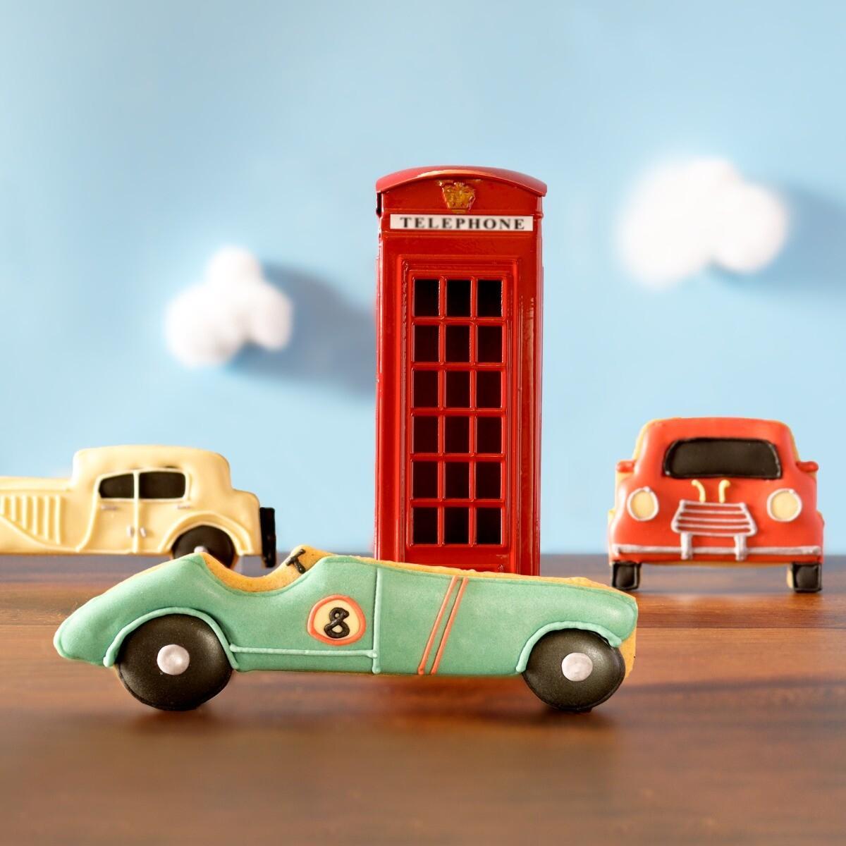 Patisserie Valerie's handmade Biscuiteers British Classic Cars Luxe Hand-Iced with Biscuit Tin 270g cake delivery 