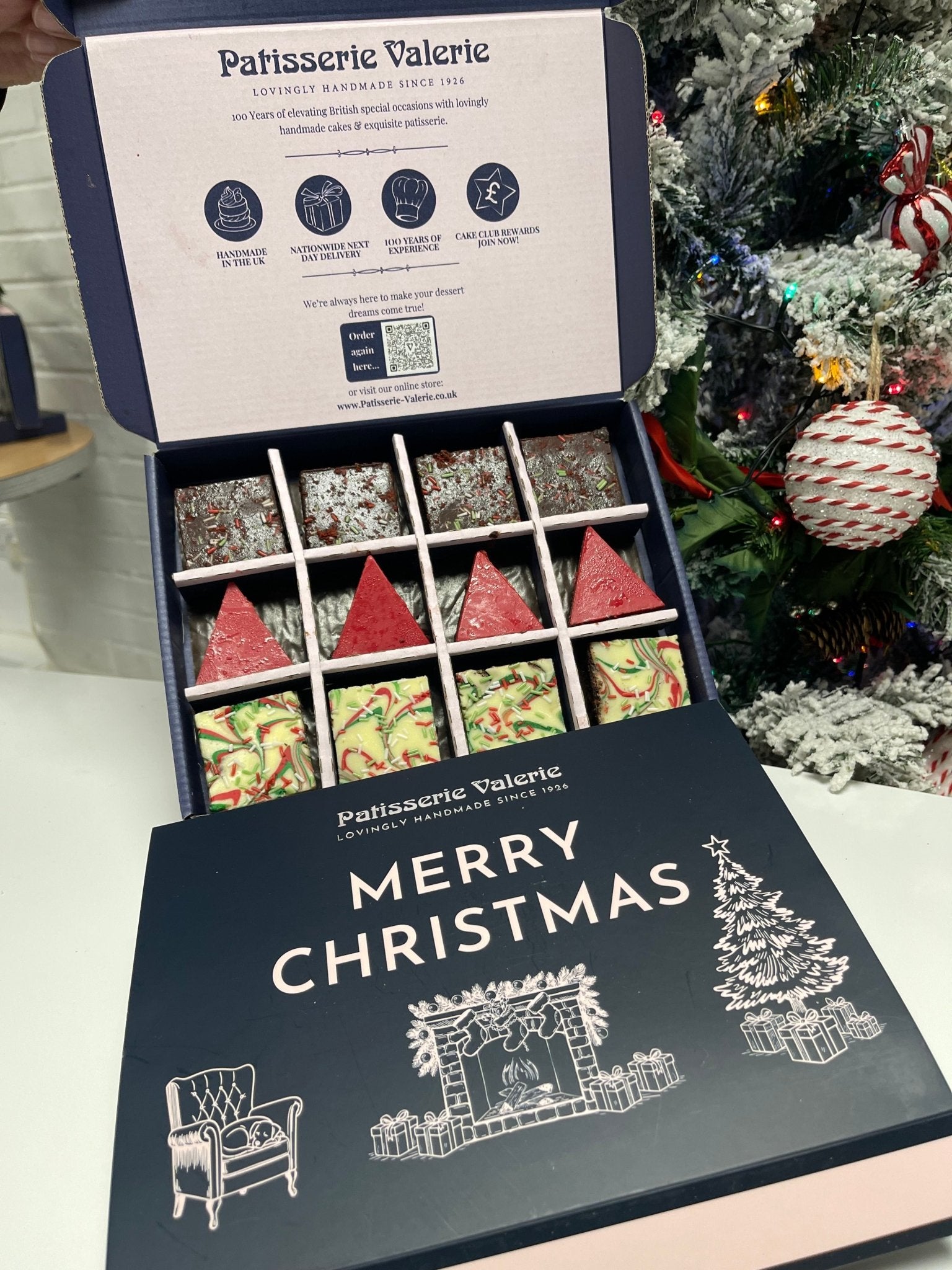 Christmas Fudge Brownies with Merry Christmas Gift Box Sleeve - Patisserie Valerie