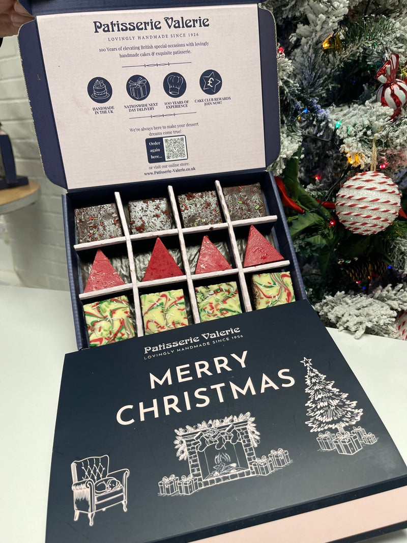 Christmas Fudge Brownies with Merry Christmas Gift Box Sleeve - Patisserie Valerie