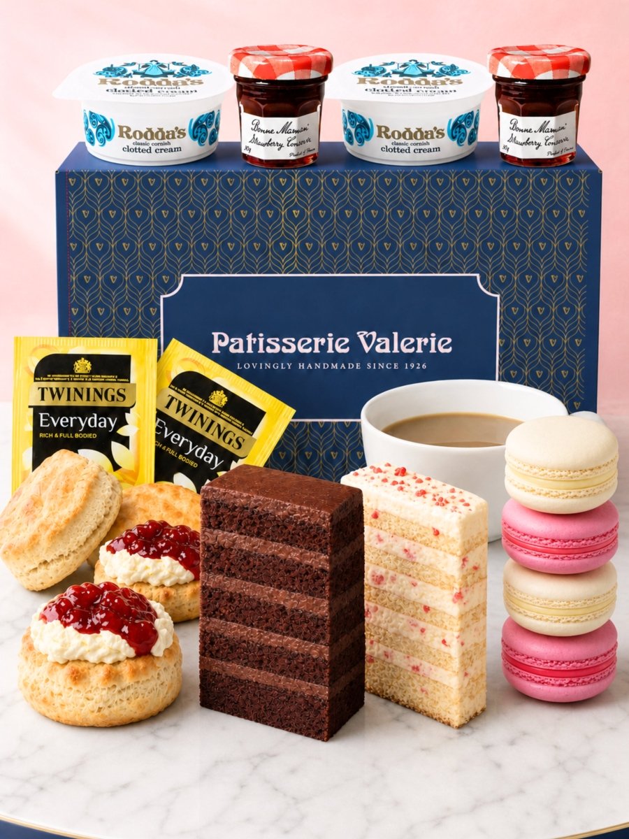 Afternoon tea gift box for 2 with tea, scones and sweet treats - Patisserie Valerie