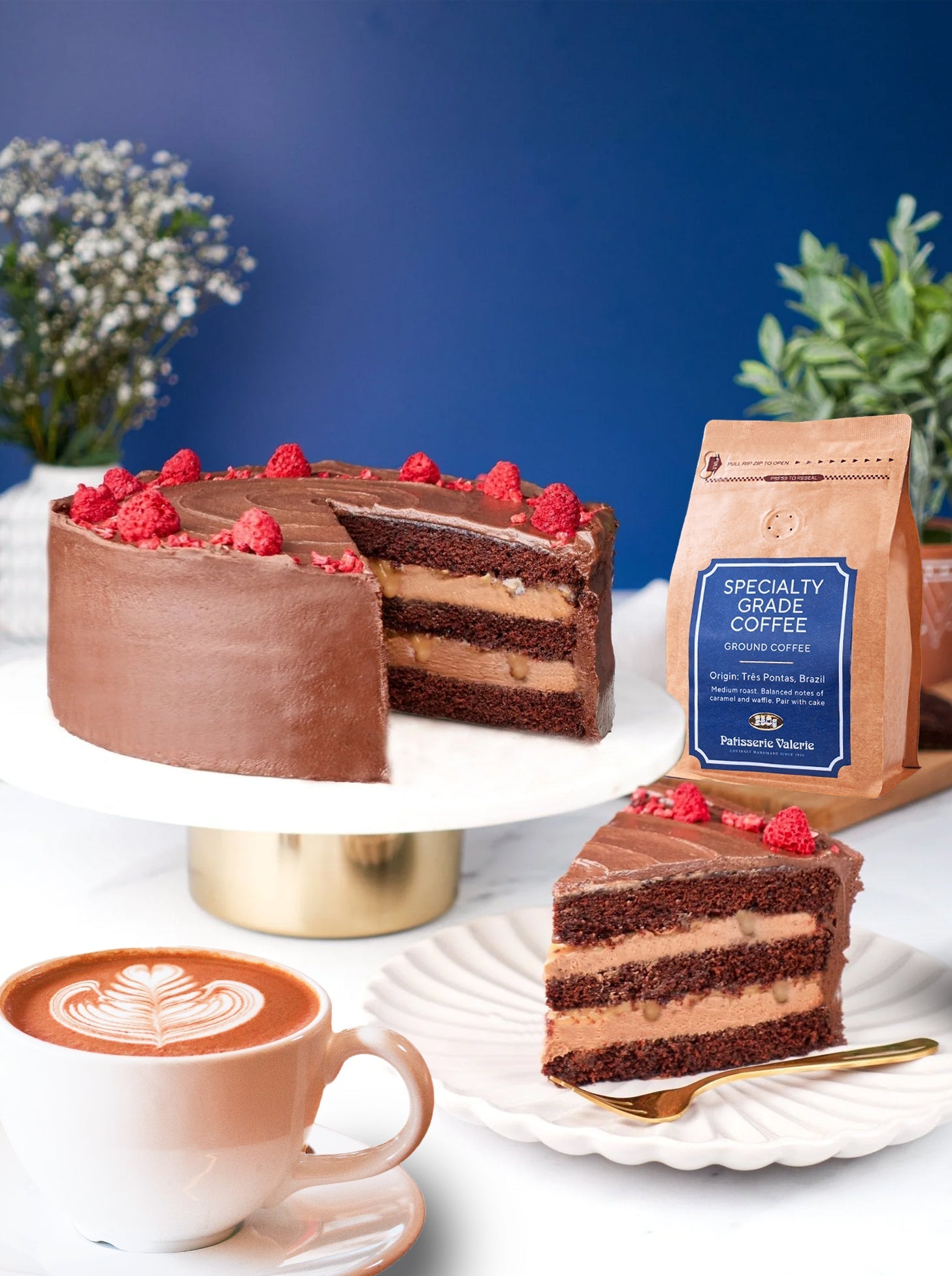 Patisserie Valerie's handmade Coffee & Cake Set - Chocolate Fudge Cake cake delivery 