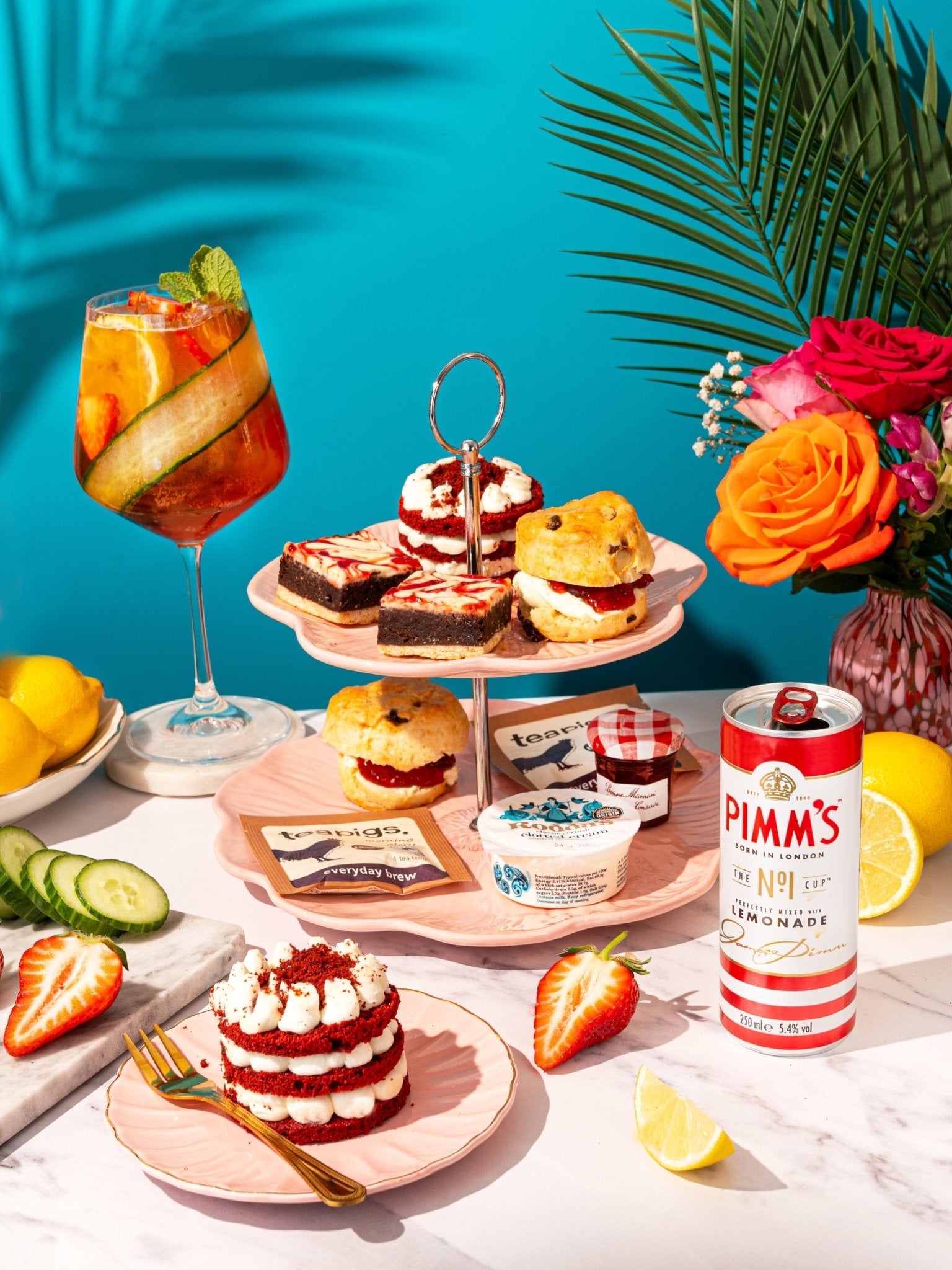 Patisserie Valerie's handmade Deluxe Summer Afternoon Tea & Pimm’s Hamper cake delivery 