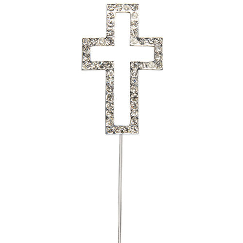 Diamante Cross On Stem Silver Cake Topper